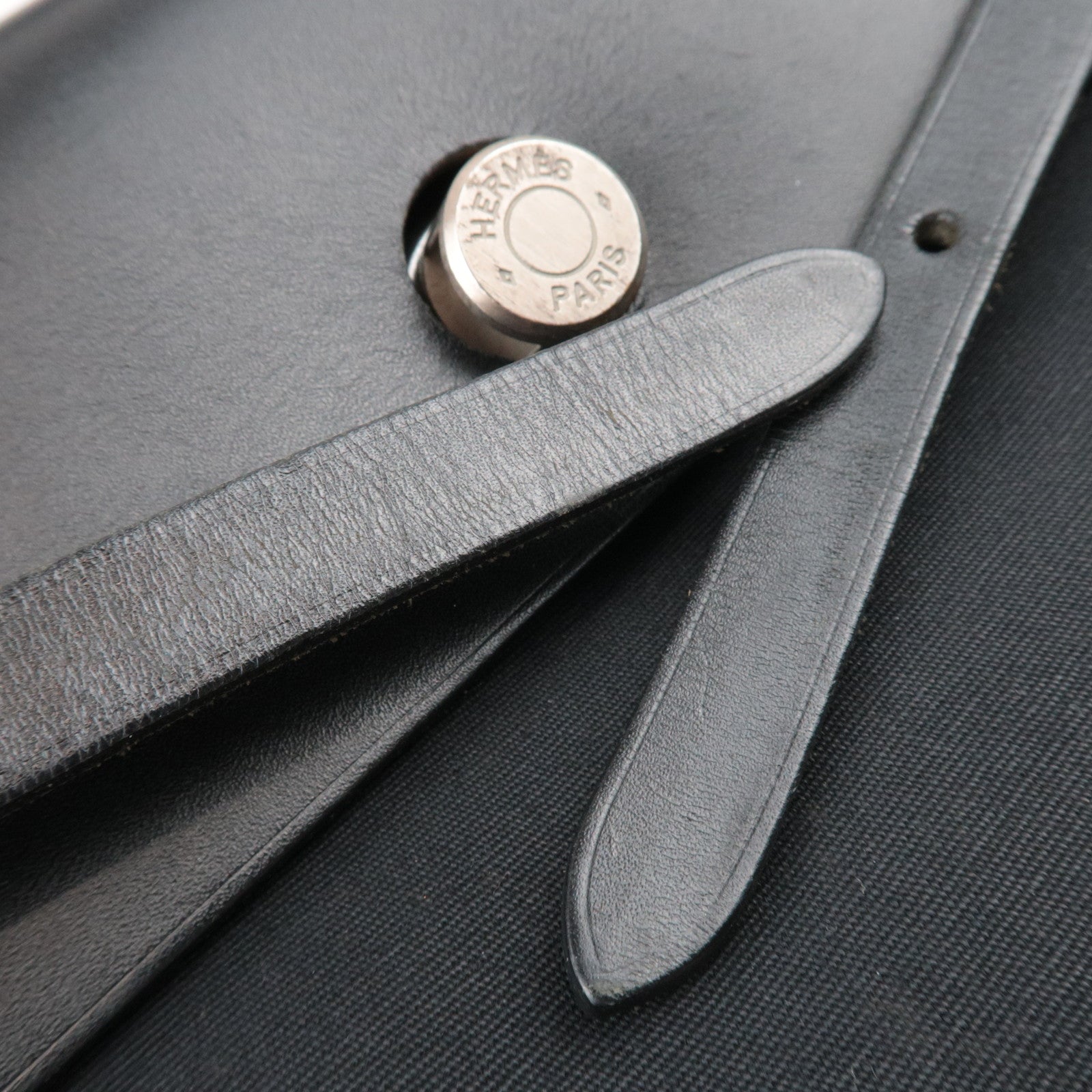 HERMES Her Bag 2Way Hand Bag □E Stamp (2001) Toile H Leather Black Silver HDW *Dust bag, Spare bag, Key Lock, Clochette