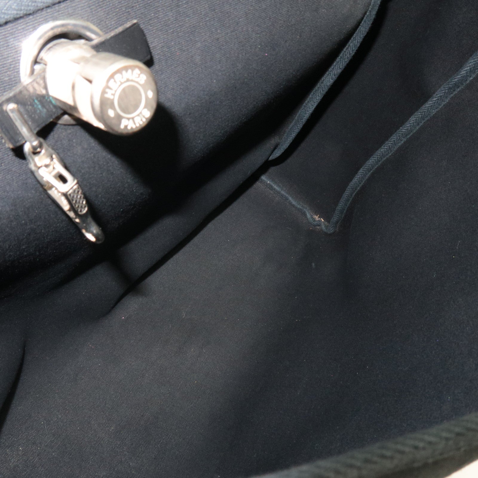 HERMES Her Bag 2Way Hand Bag □E Stamp (2001) Toile H Leather Black Silver HDW *Dust bag, Spare bag, Key Lock, Clochette