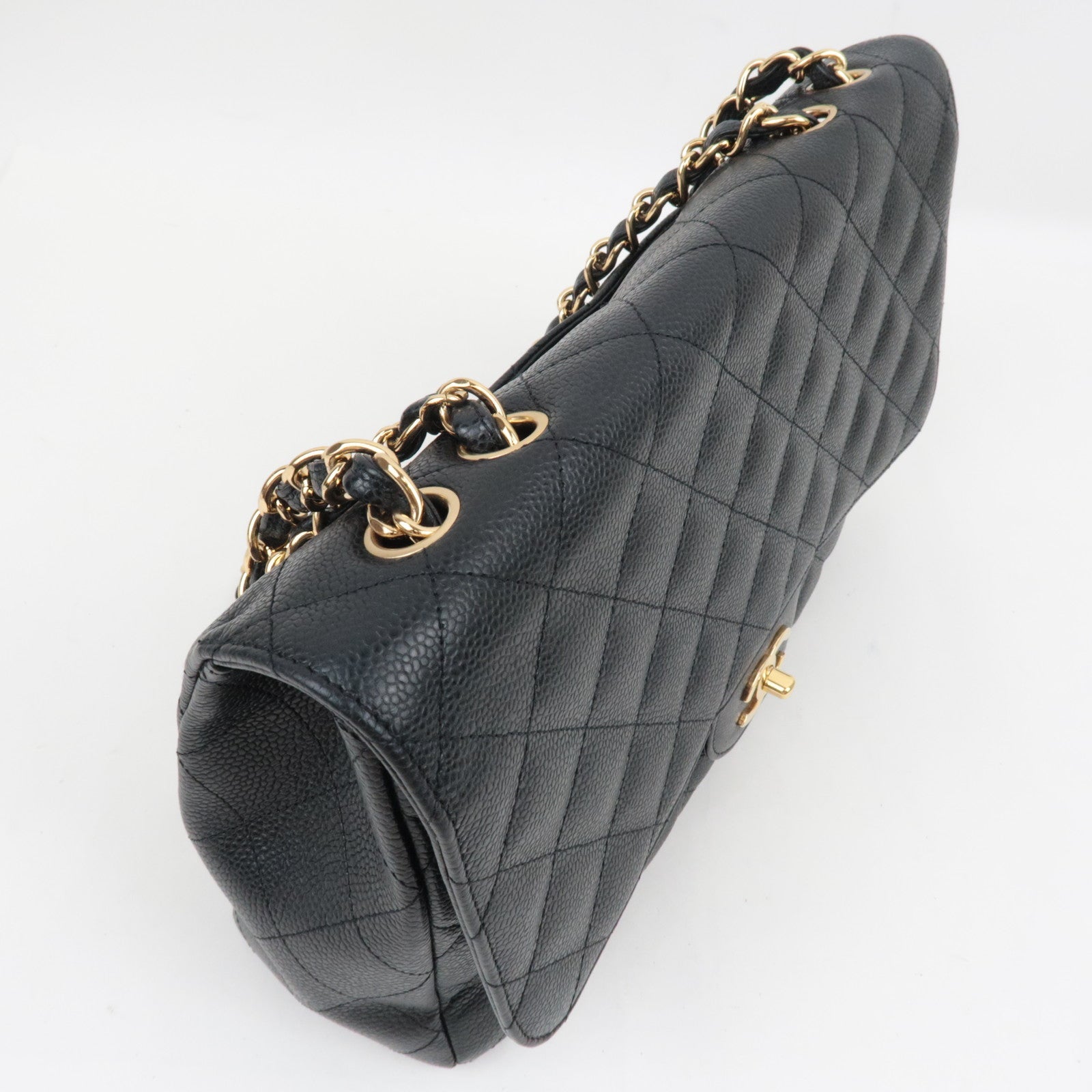CHANEL Jumbo Matelasse 30 Single Flap Shoulder Bag Caviar Skin Black Gold HDW 13584309