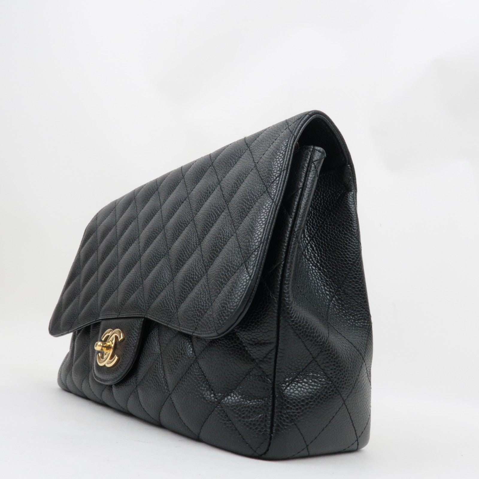 CHANEL Jumbo Matelasse 30 Single Flap Shoulder Bag Caviar Skin Black Gold HDW 13584309