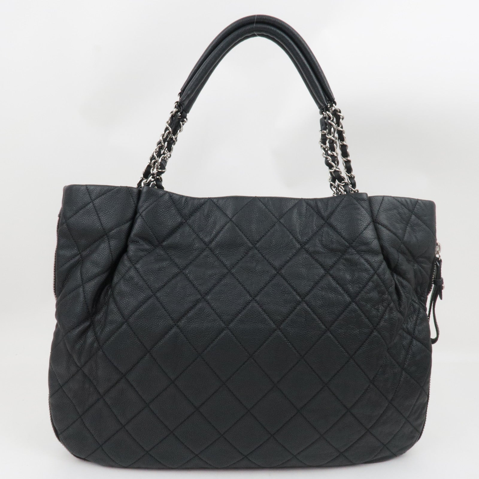 CHANEL Matelasse Chain Tote Bag Soft Caviar Skin Black Silver HDW 14446728