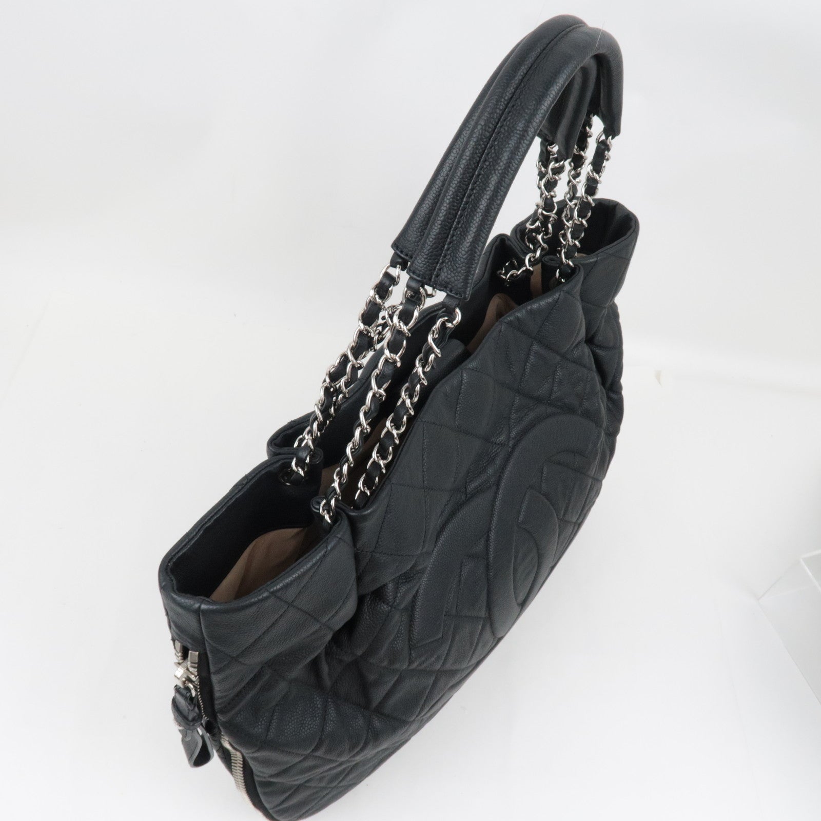 CHANEL Matelasse Chain Tote Bag Soft Caviar Skin Black Silver HDW 14446728