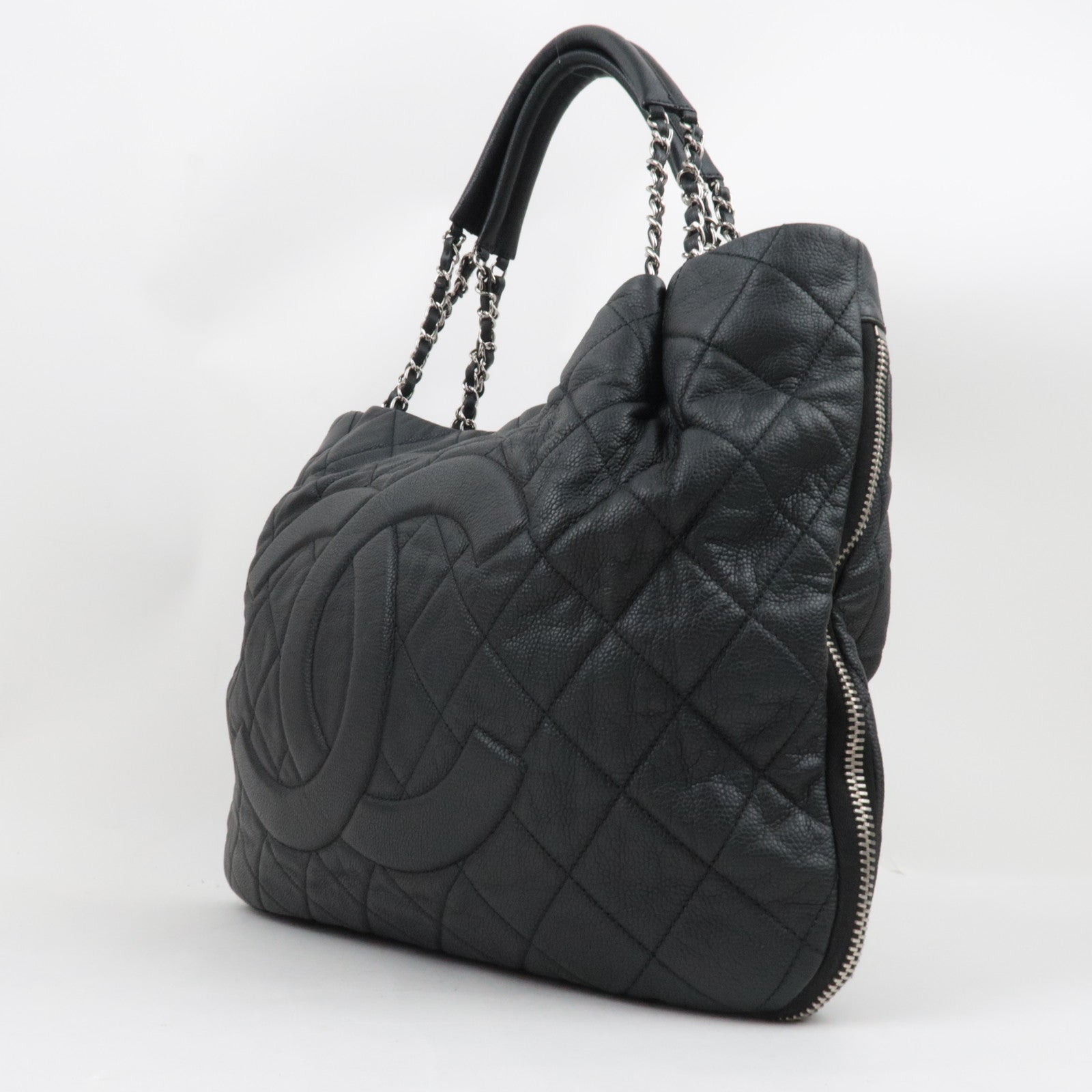 CHANEL Matelasse Chain Tote Bag Soft Caviar Skin Black Silver HDW 14446728