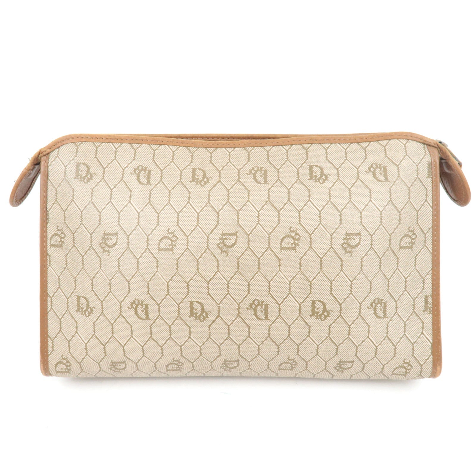 Christian Dior Honeycomb Clutch Bag Pouch PVC Leather Beige