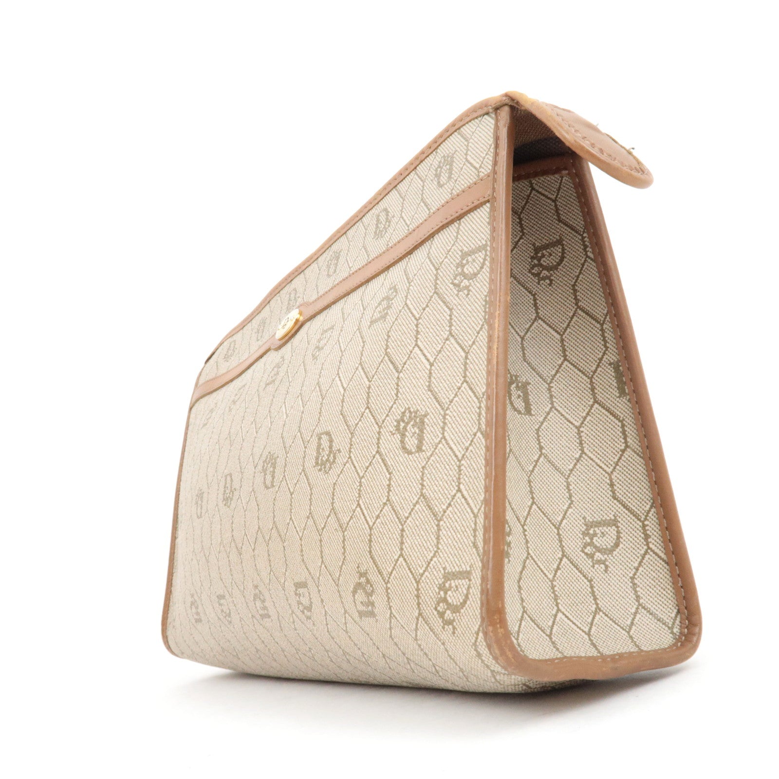 Christian Dior Honeycomb Clutch Bag Pouch PVC Leather Beige