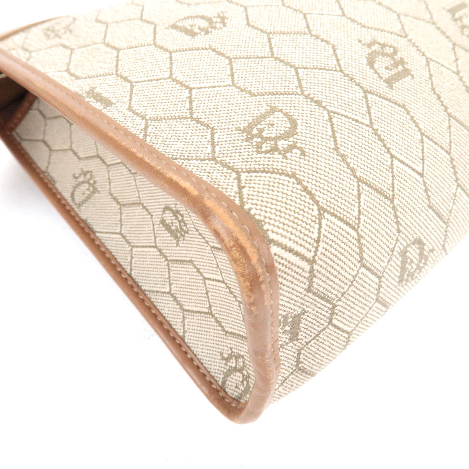 Christian Dior Honeycomb Clutch Bag Pouch PVC Leather Beige