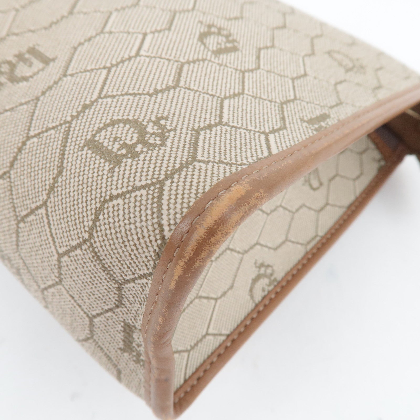 Christian Dior Honeycomb Clutch Bag Pouch PVC Leather Beige