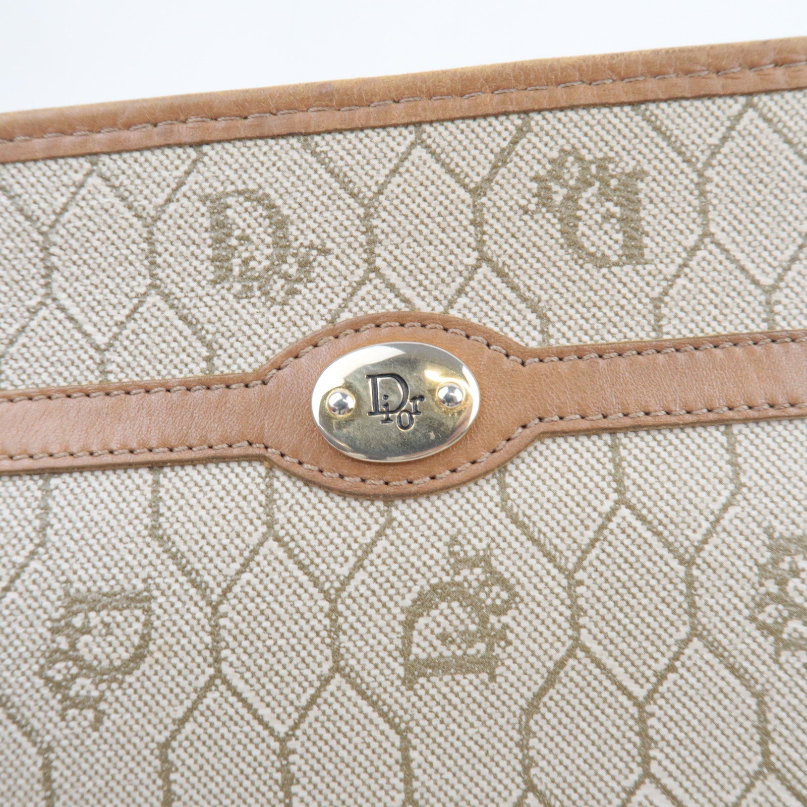 Christian Dior Honeycomb Clutch Bag Pouch PVC Leather Beige