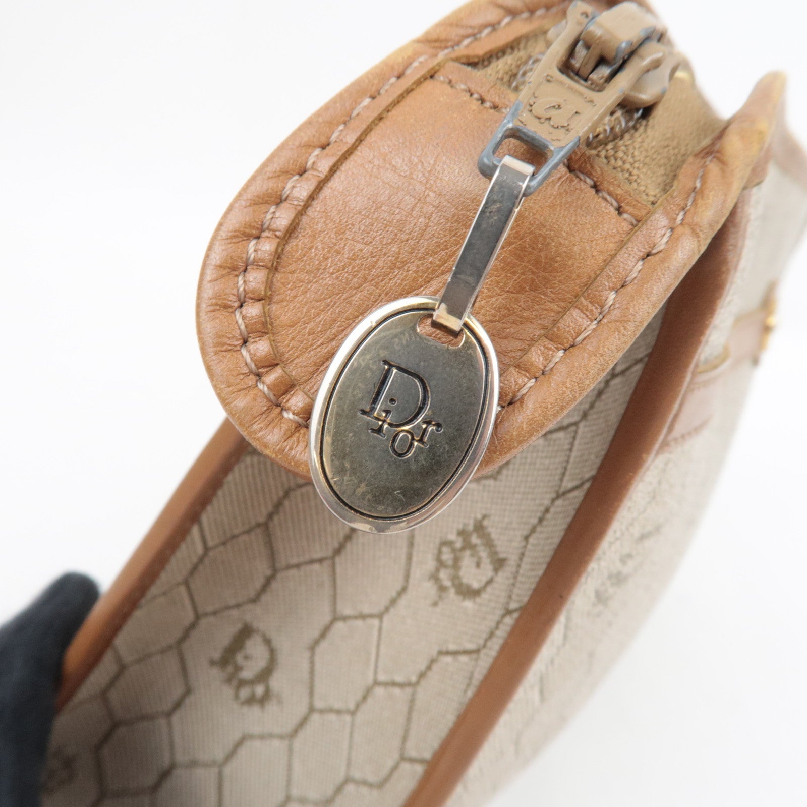 Christian Dior Honeycomb Clutch Bag Pouch PVC Leather Beige