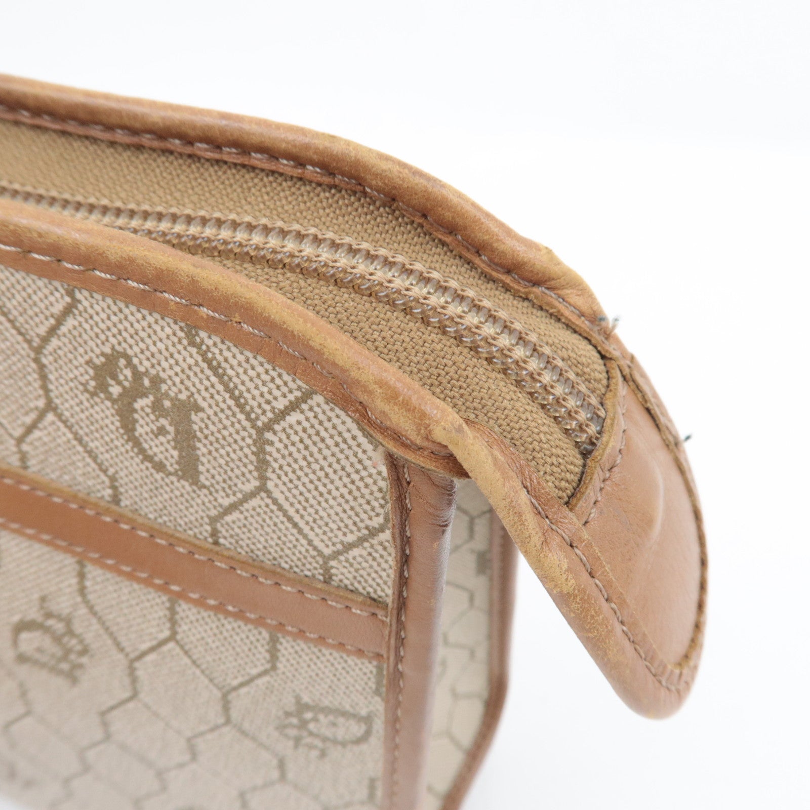 Christian Dior Honeycomb Clutch Bag Pouch PVC Leather Beige