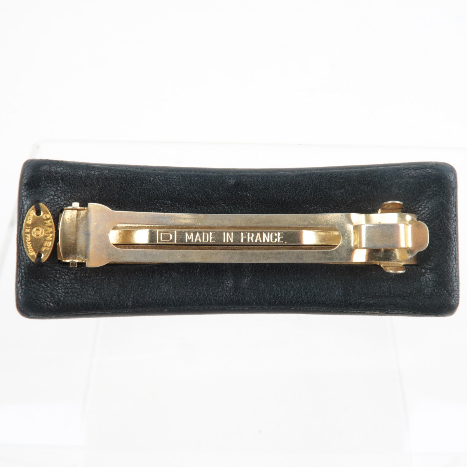 CHANEL Turnlock Barrette Hair Clip Leather Black