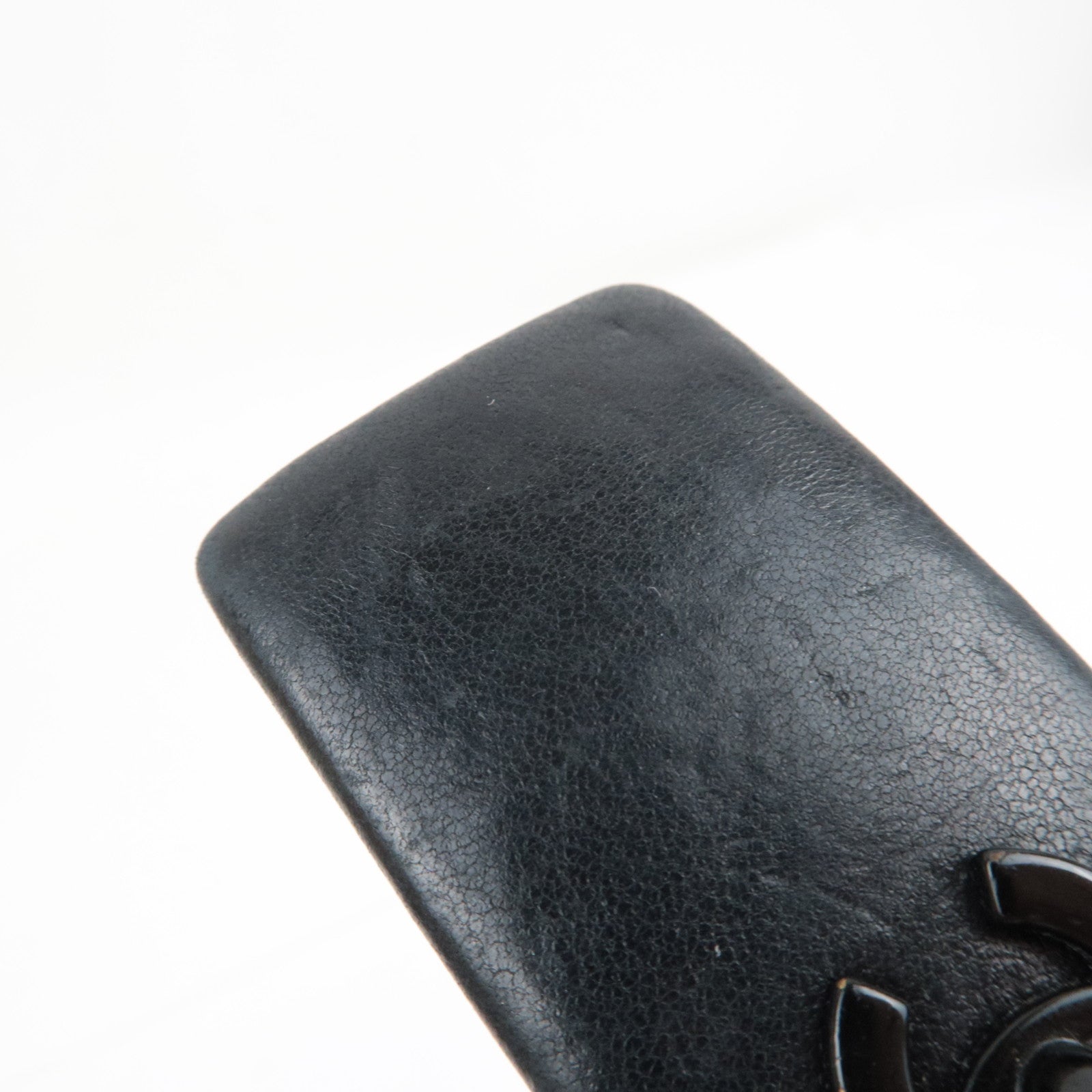 CHANEL Turnlock Barrette Hair Clip Leather Black