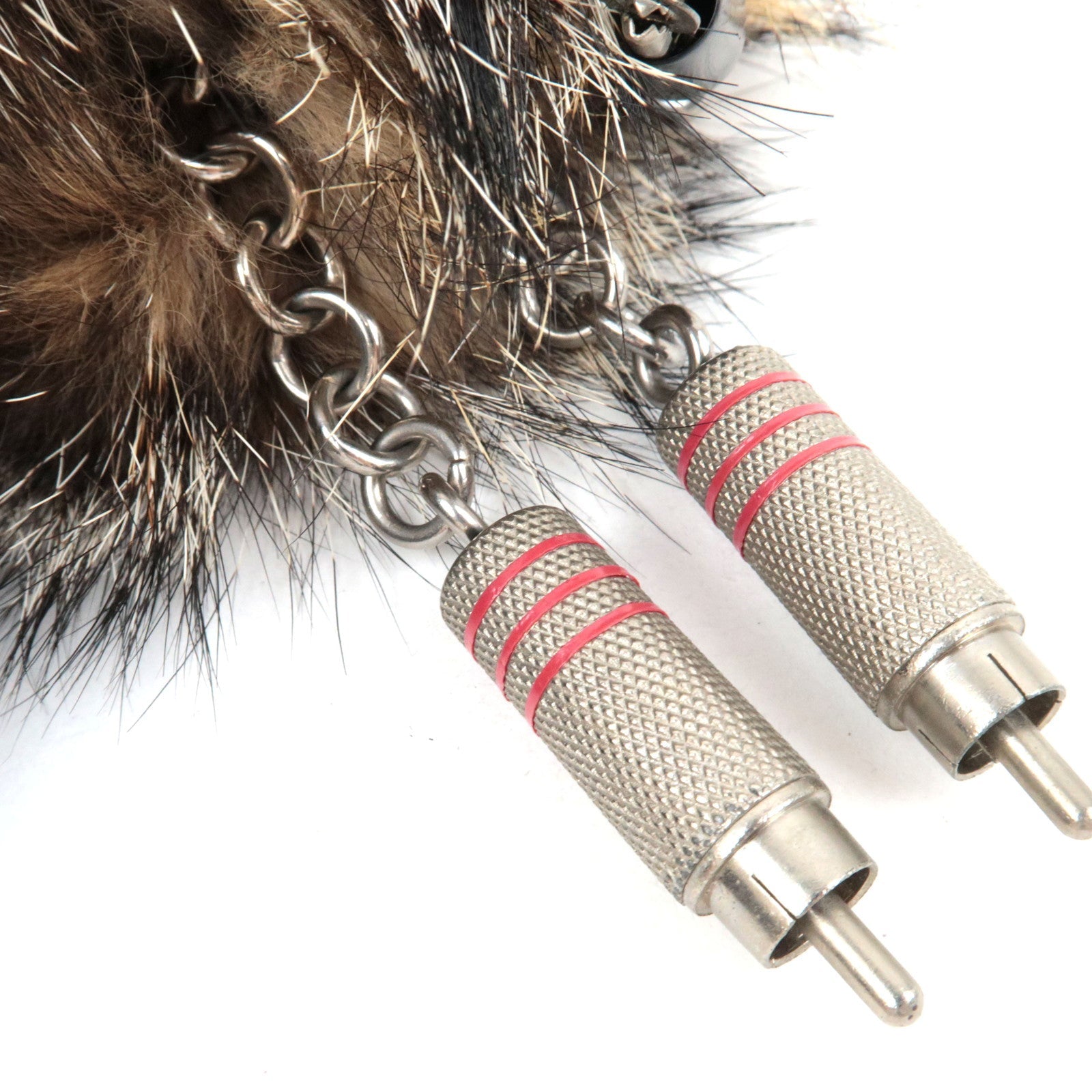 PRADA Robot Fur Bag Charm Fur Metal Beige Brown