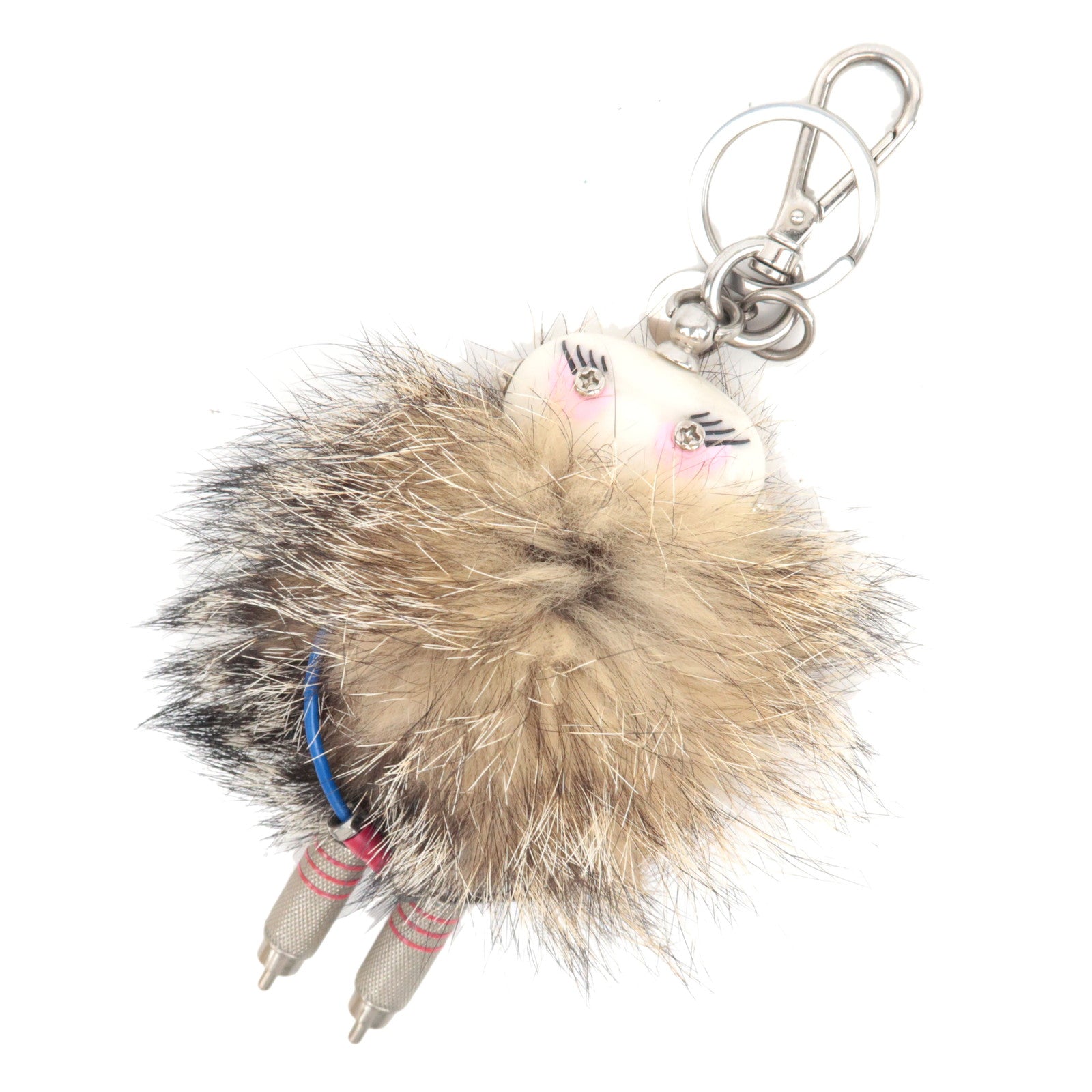 PRADA Robot Fur Bag Charm Fur Metal Beige Brown77934