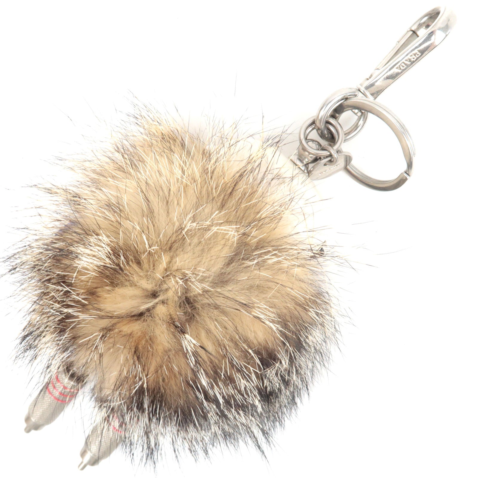 PRADA Robot Fur Bag Charm Fur Metal Beige Brown
