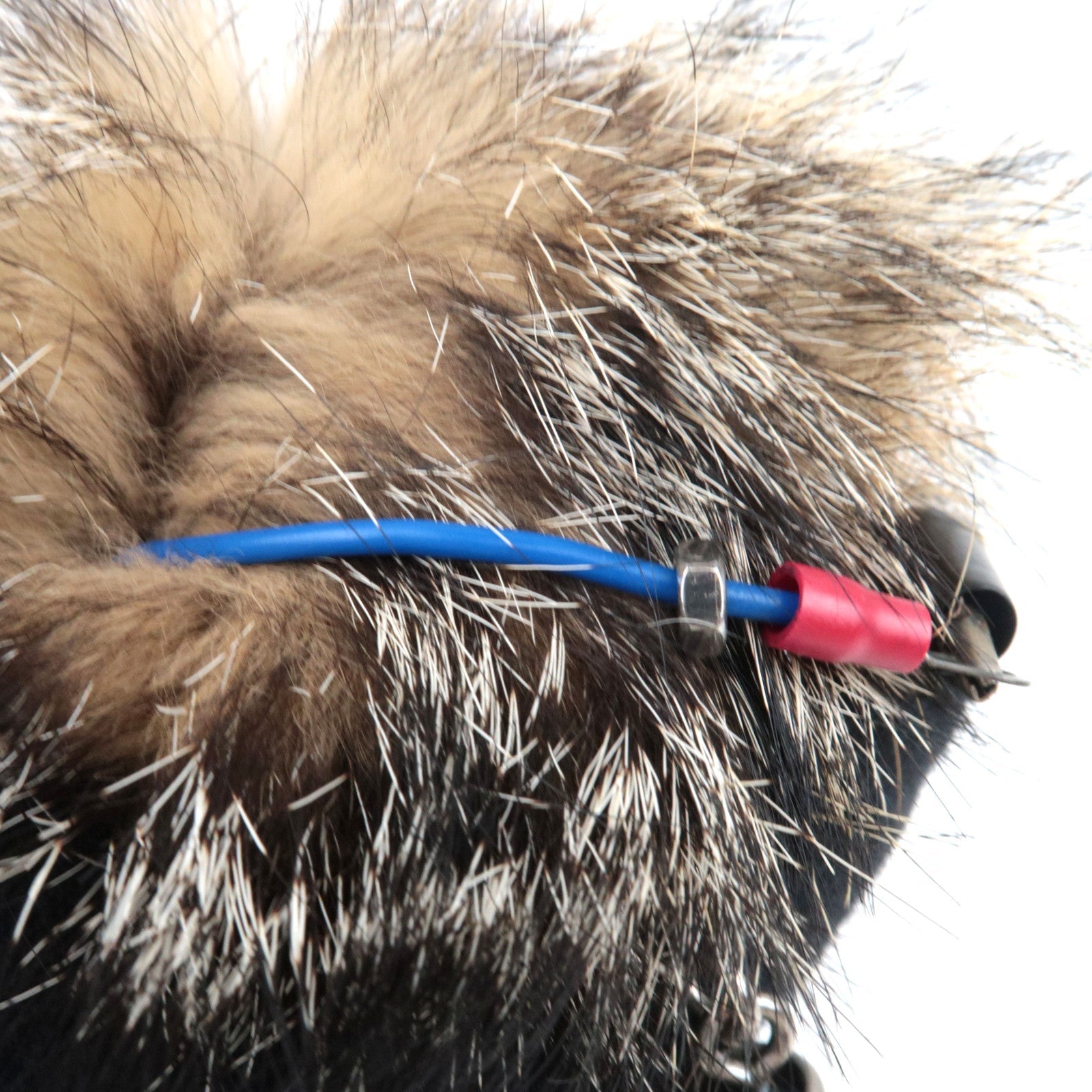 PRADA Robot Fur Bag Charm Fur Metal Beige Brown