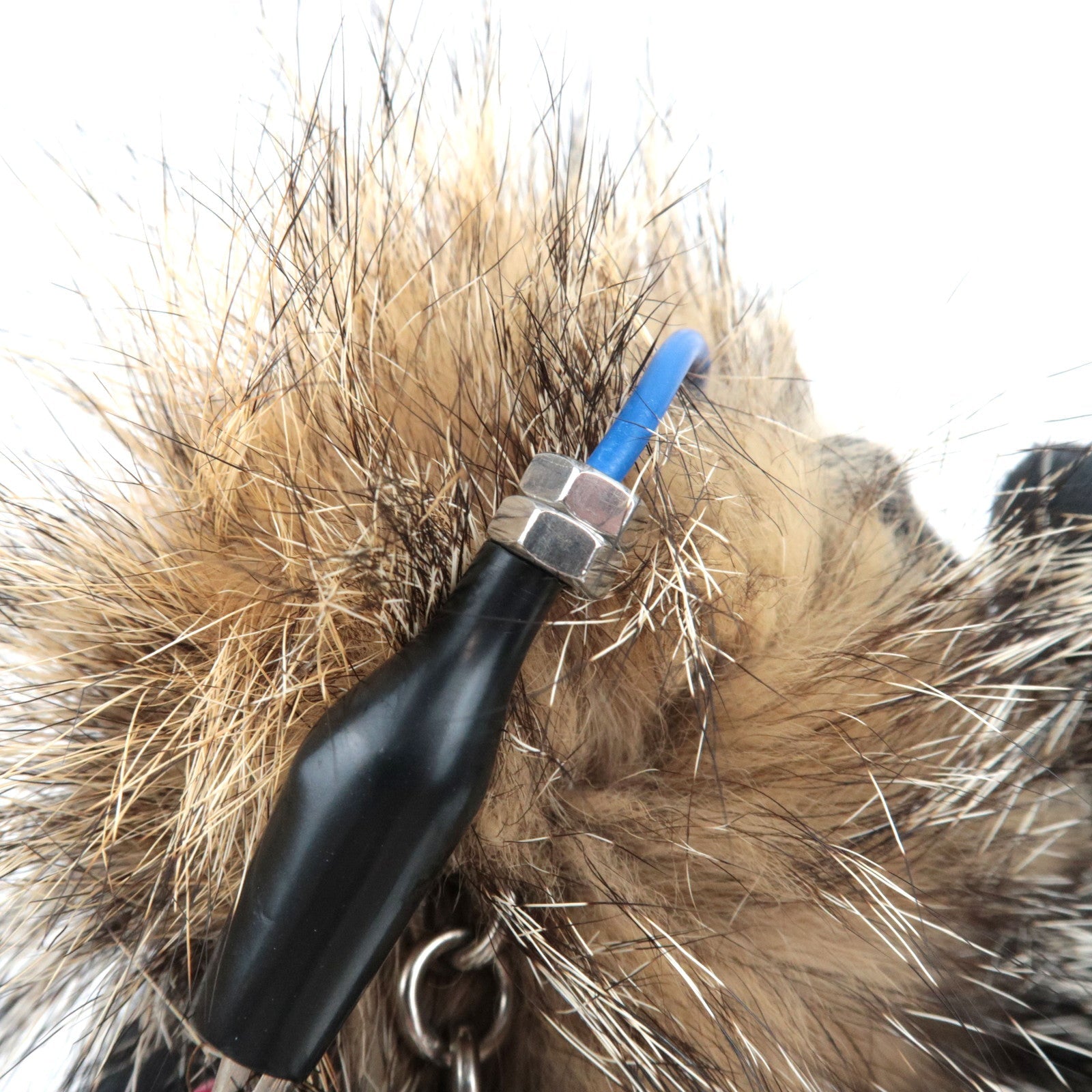 PRADA Robot Fur Bag Charm Fur Metal Beige Brown