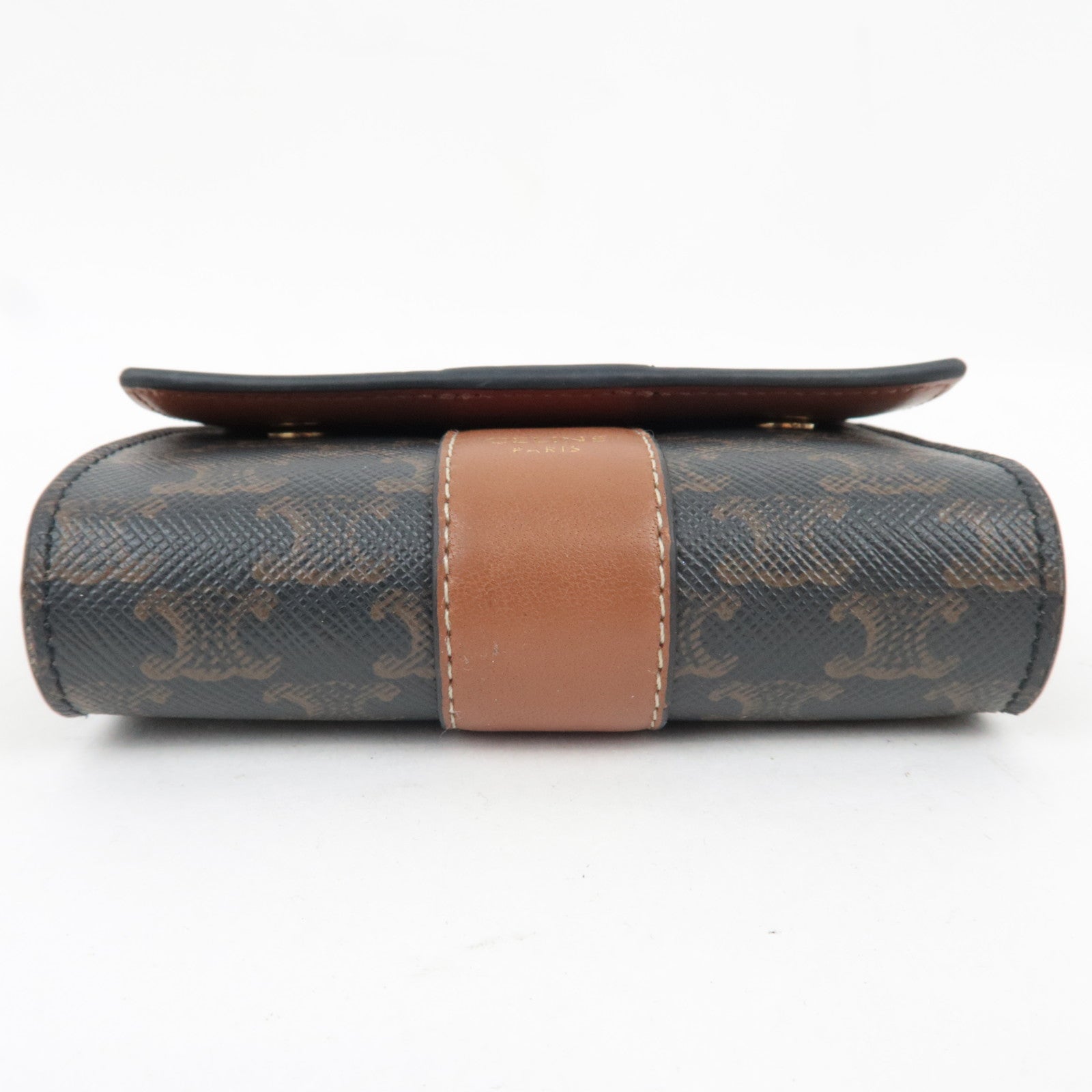 CELINE Triomphe Small Trifold Wallet PVC Leather Brown *Box, Dust bag