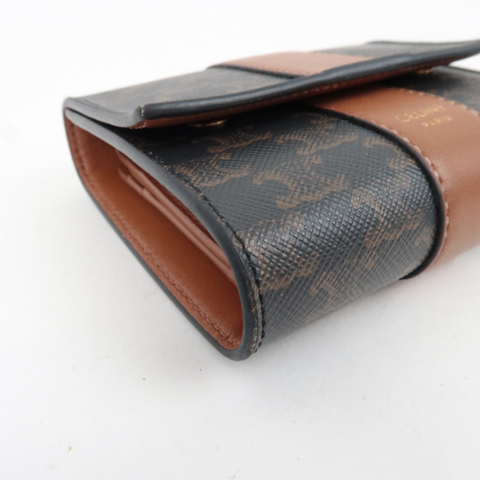 CELINE Triomphe Small Trifold Wallet PVC Leather Brown *Box, Dust bag