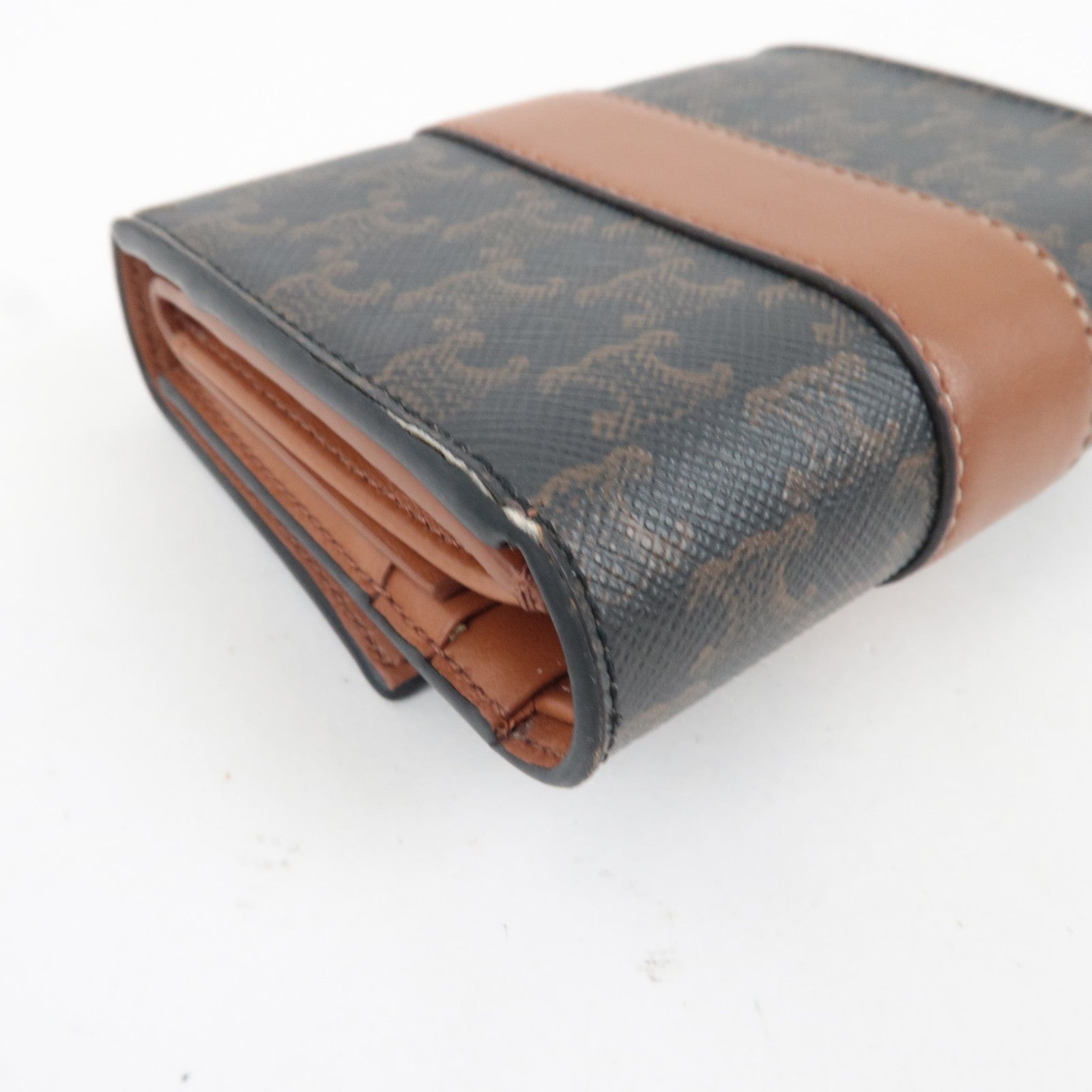 CELINE Triomphe Small Trifold Wallet PVC Leather Brown *Box, Dust bag