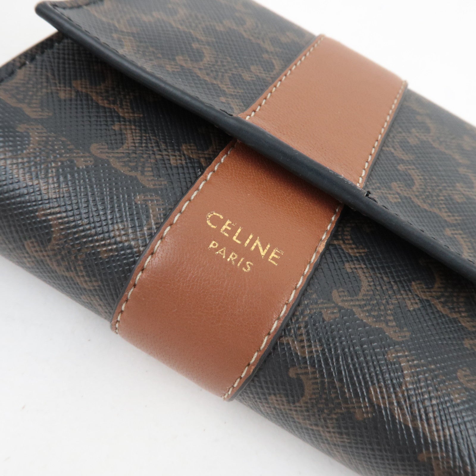 CELINE Triomphe Small Trifold Wallet PVC Leather Brown *Box, Dust bag