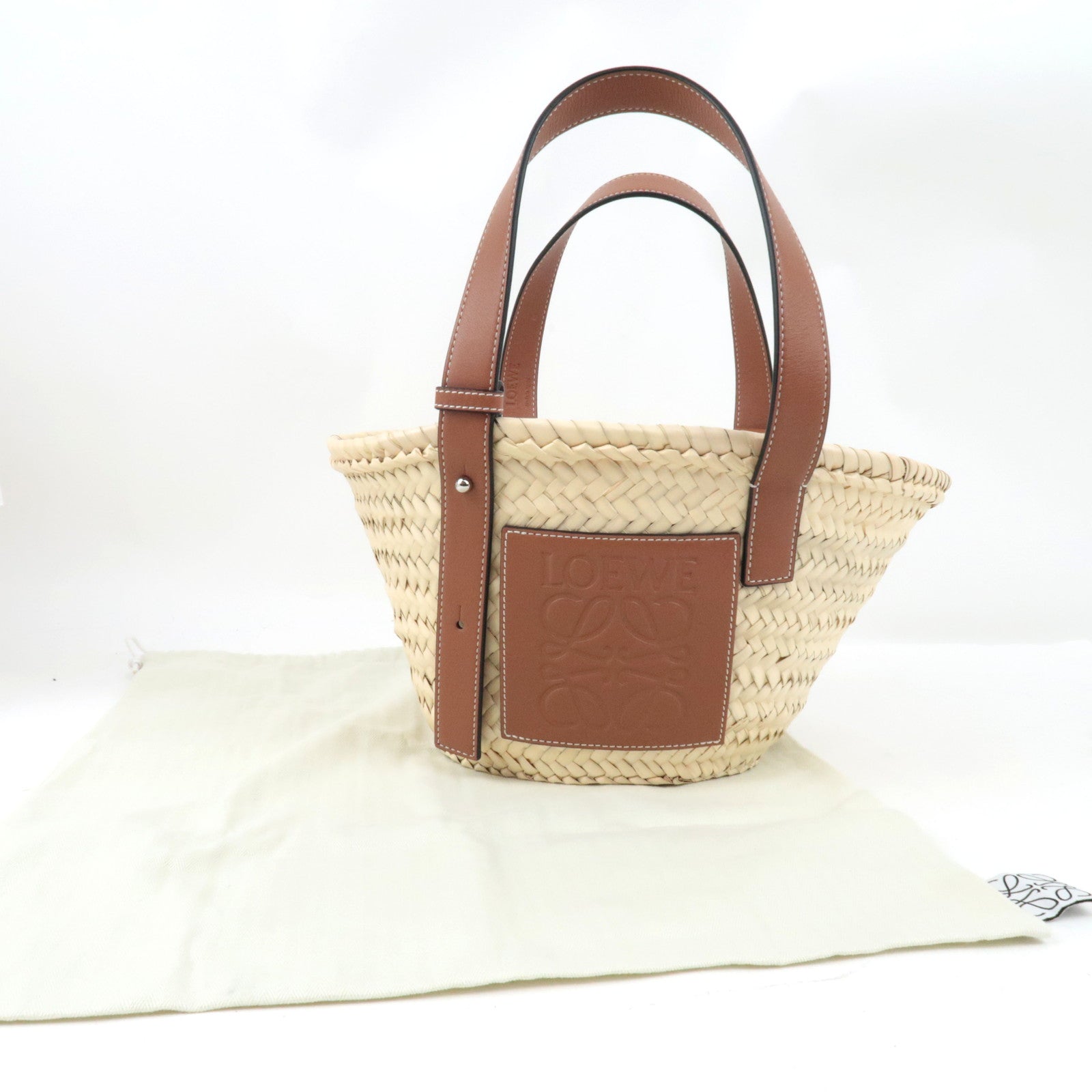 LOEWE Small Basket Hand Bag Raffia Leather Beige Tan *Dust bag