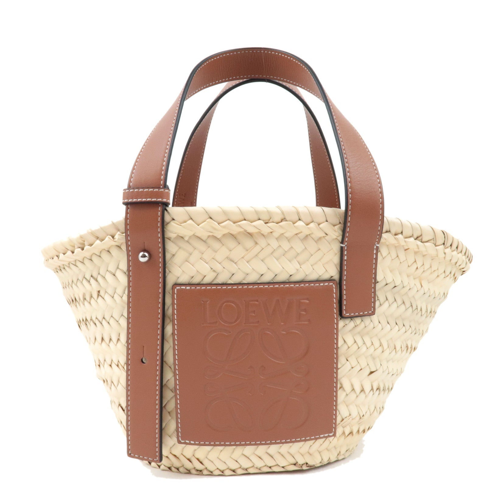 LOEWE Small Basket Hand Bag Raffia Leather Beige Tan *Dust bag78092