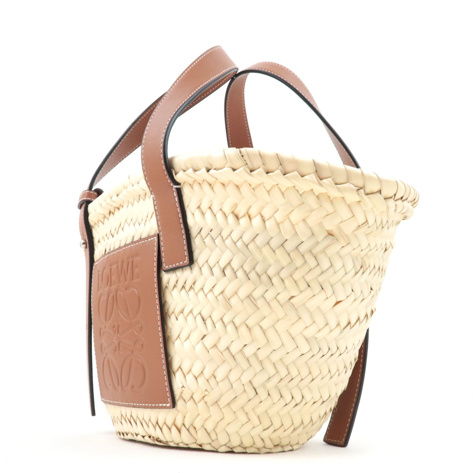 LOEWE Small Basket Hand Bag Raffia Leather Beige Tan *Dust bag