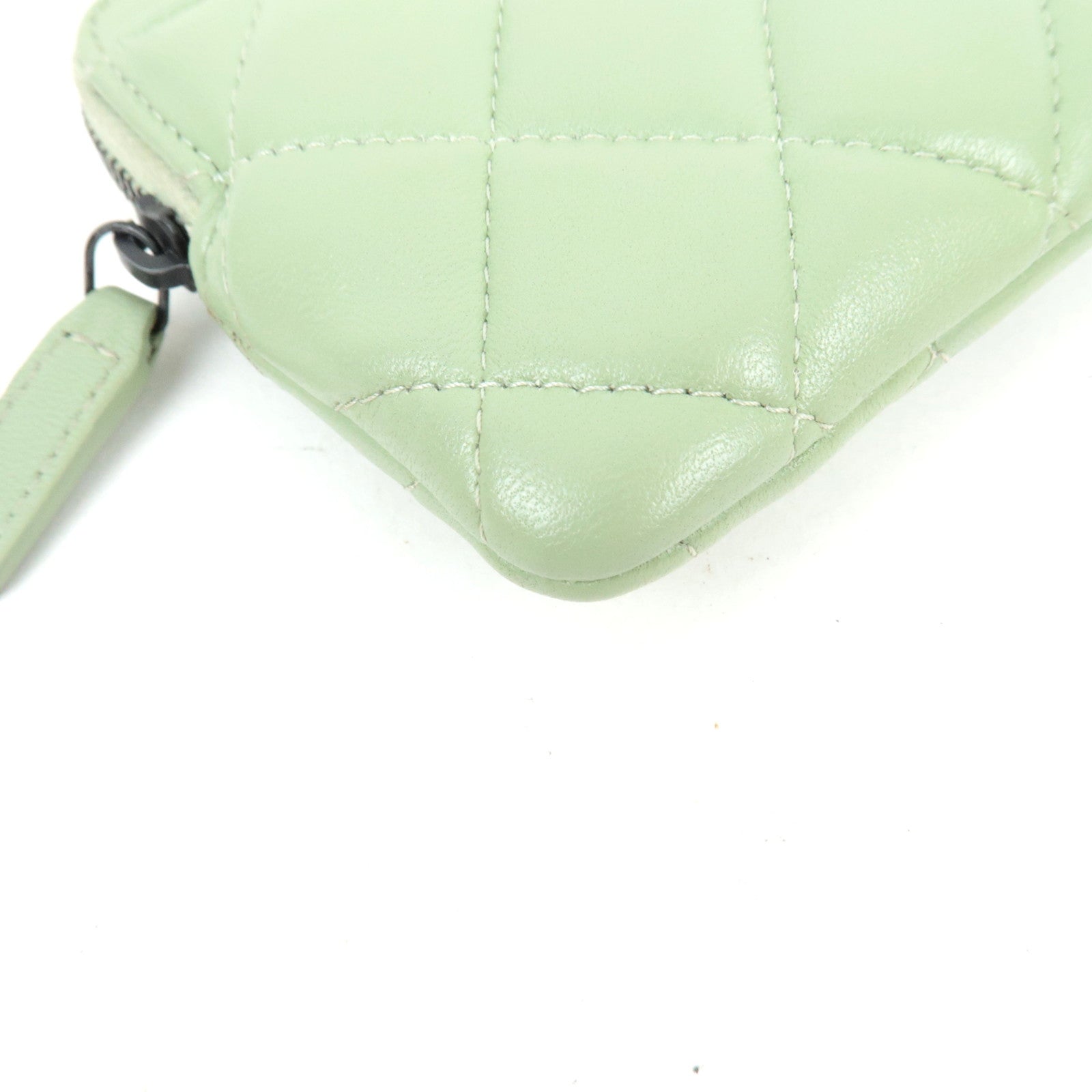 CHANEL Matelasse Zip Coin Purse Lambskin Green AP2061 *Box, Dust bag