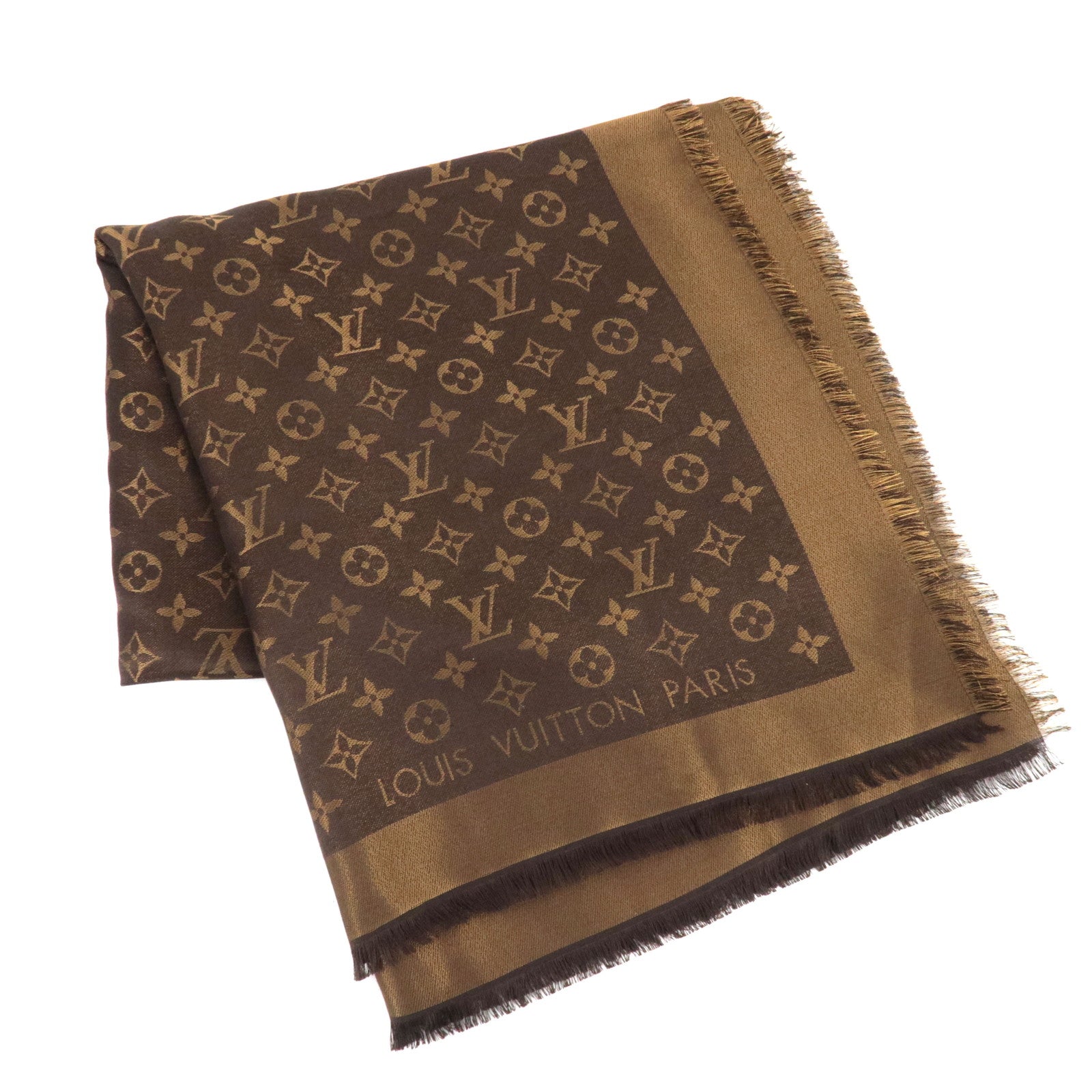 Louis Vuitton Shawl Monogram Shine Scarf Silk Rayon Wool Polyester Marron M75122 LP122178112