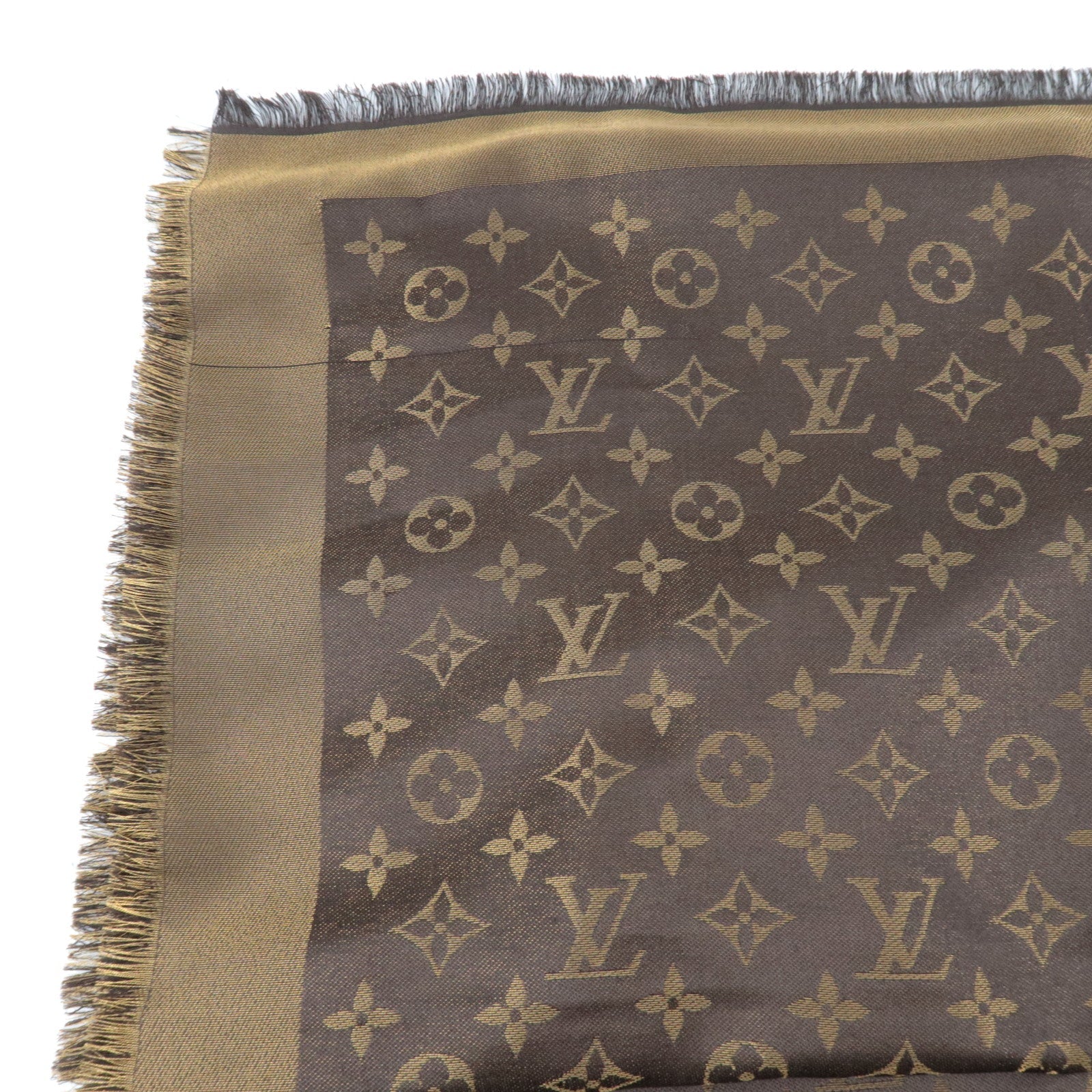 Louis Vuitton Shawl Monogram Shine Scarf Silk Rayon Wool Polyester Marron M75122 LP1221