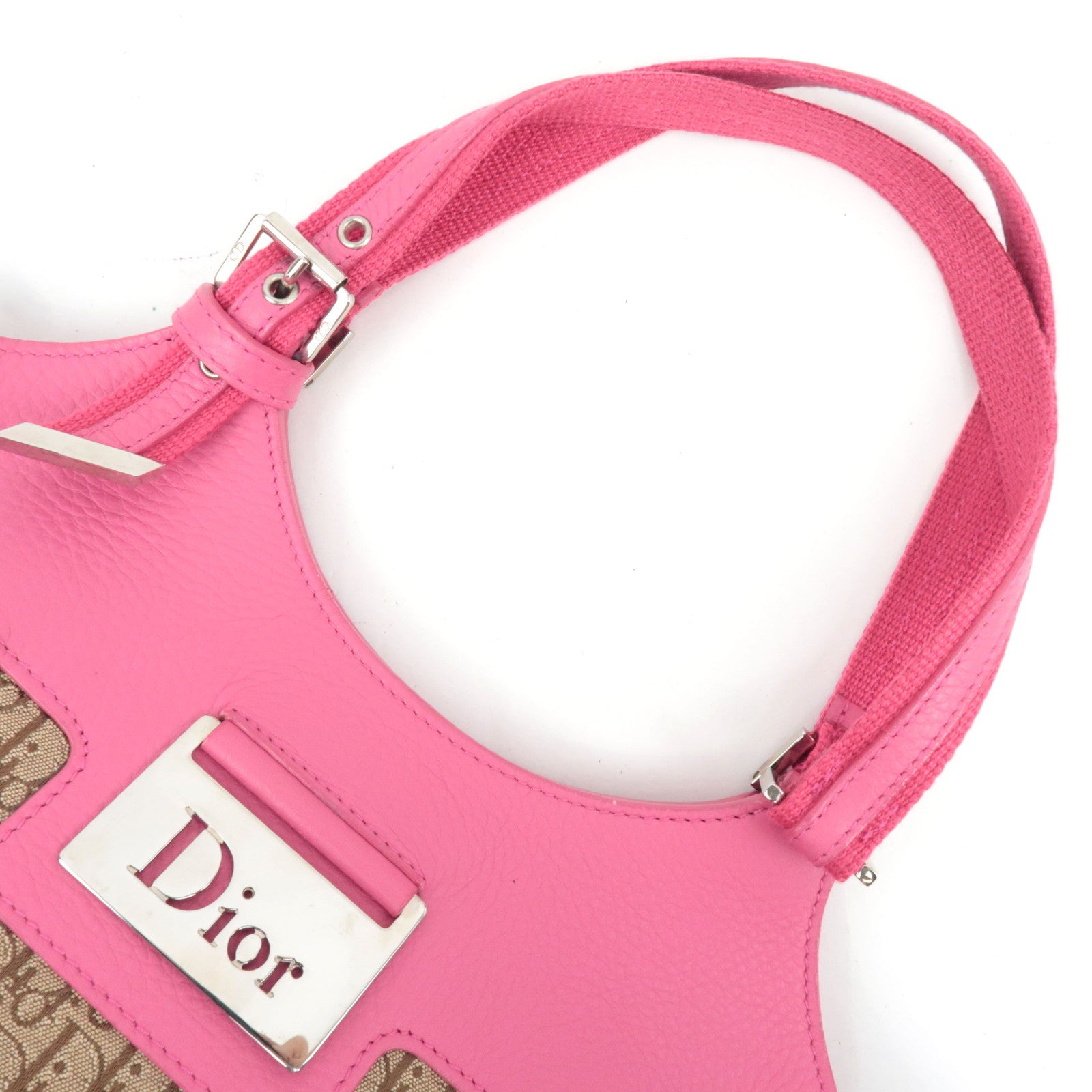 Christian Dior Street Chic Trotter Handbag Canvas Leather Beige Pink *Dust bag