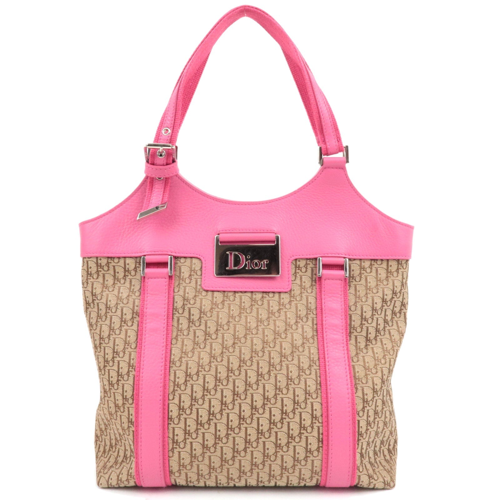 Christian Dior Street Chic Trotter Handbag Canvas Leather Beige Pink *Dust bag78155