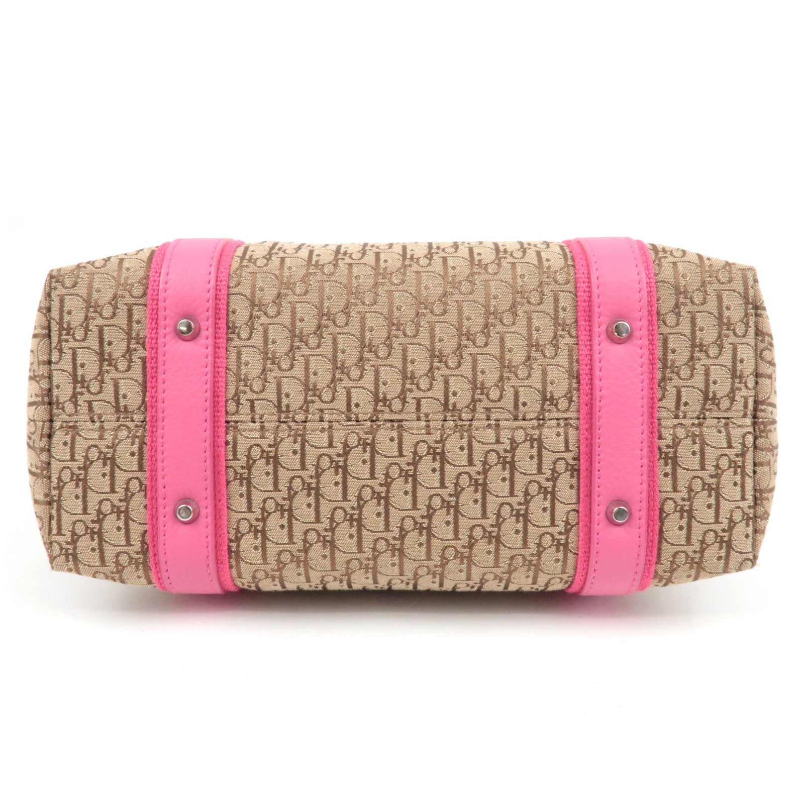 Christian Dior Street Chic Trotter Handbag Canvas Leather Beige Pink *Dust bag