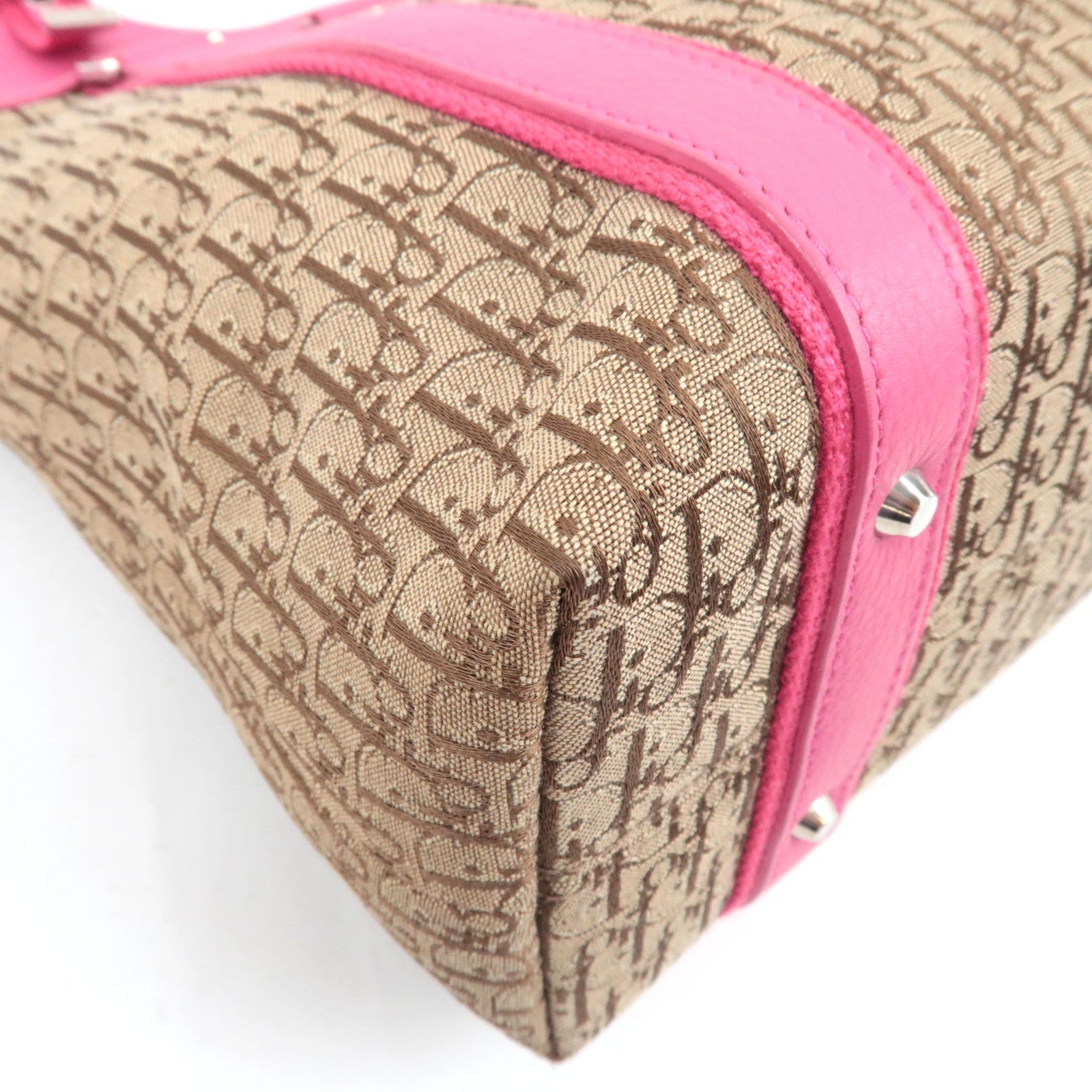 Christian Dior Street Chic Trotter Handbag Canvas Leather Beige Pink *Dust bag