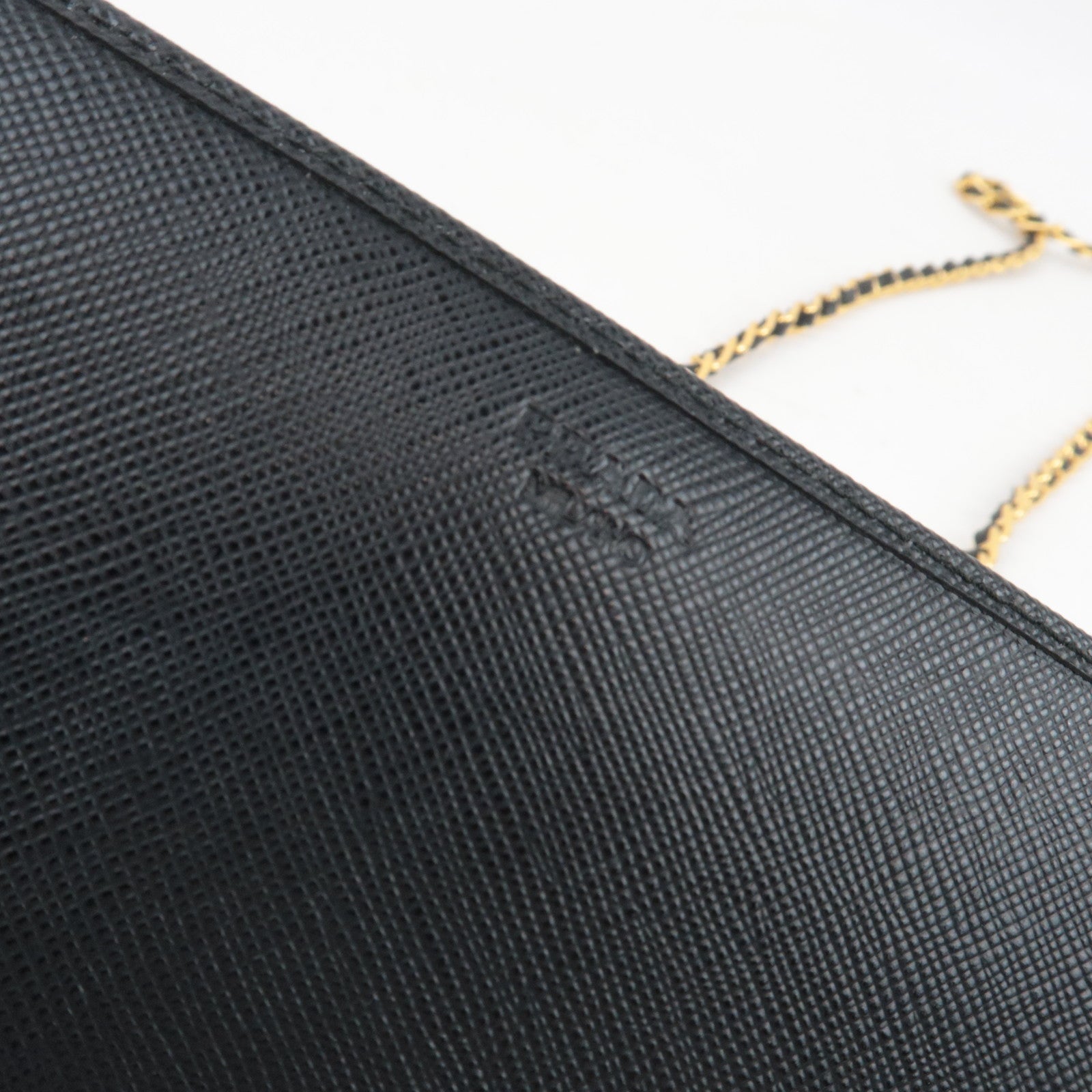PRADA Chain Long Wallet WOC Leather Black Gold HDW 1MT290