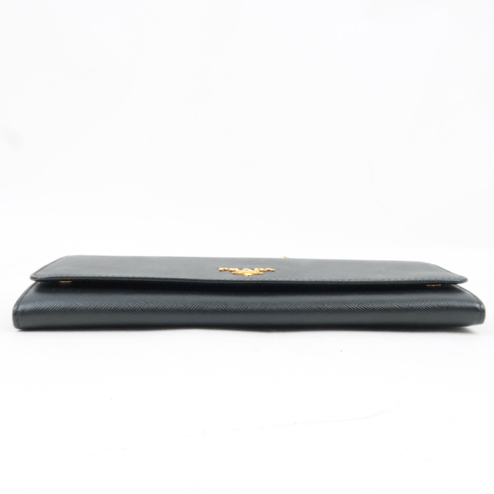 PRADA Chain Long Wallet WOC Leather Black Gold HDW 1MT290