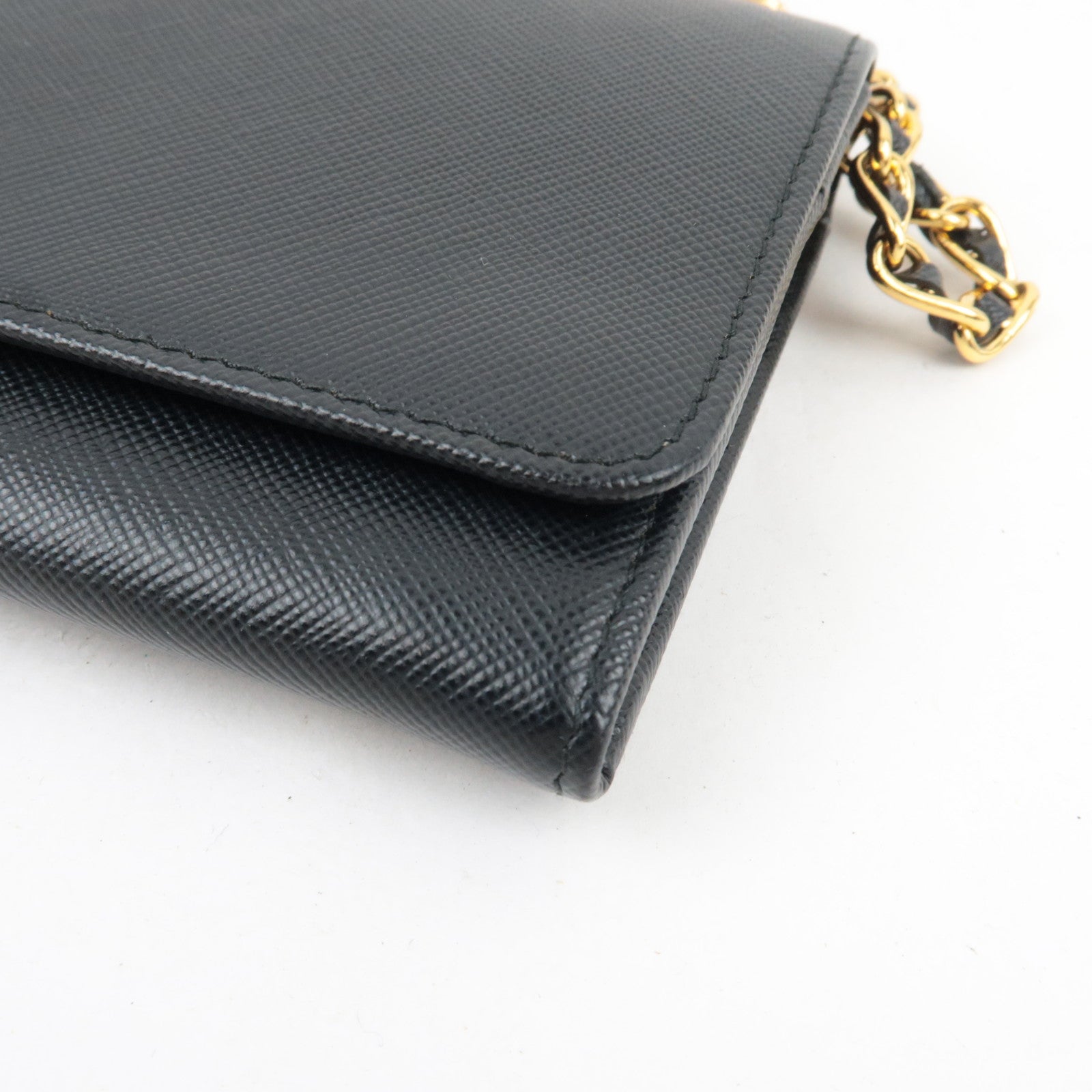 PRADA Chain Long Wallet WOC Leather Black Gold HDW 1MT290