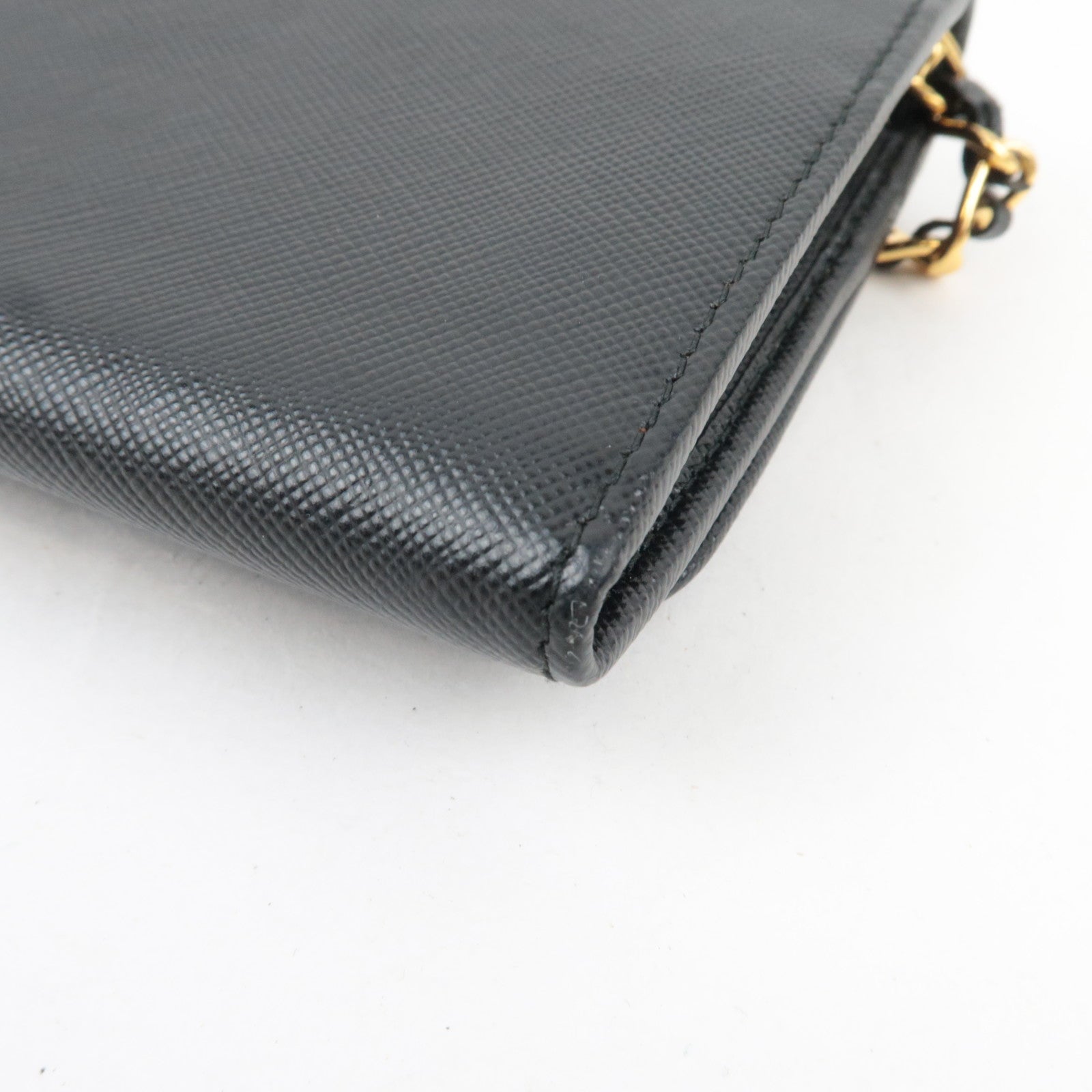 PRADA Chain Long Wallet WOC Leather Black Gold HDW 1MT290