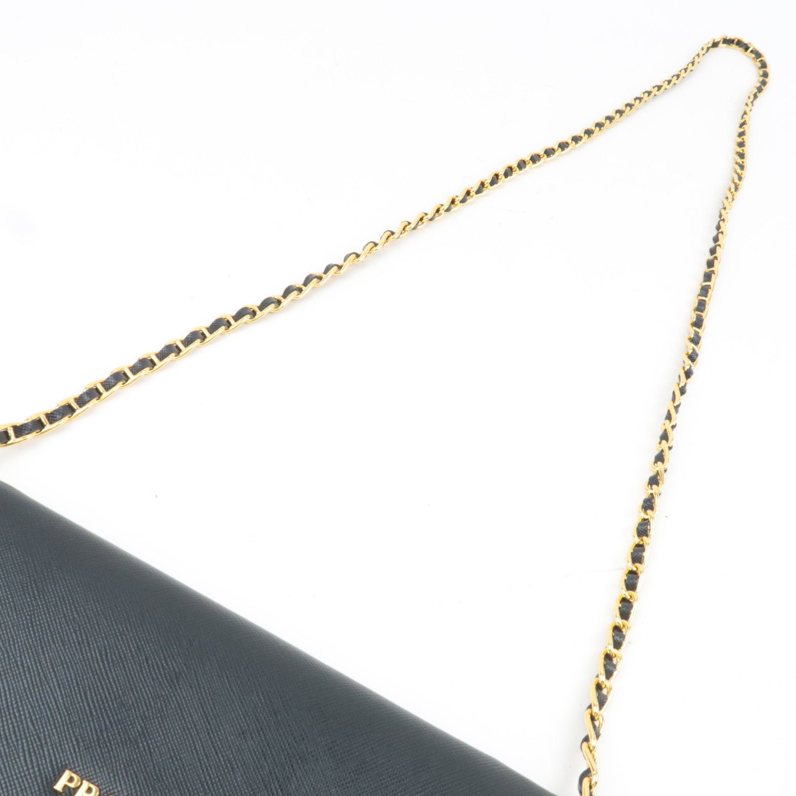 PRADA Chain Long Wallet WOC Leather Black Gold HDW 1MT290