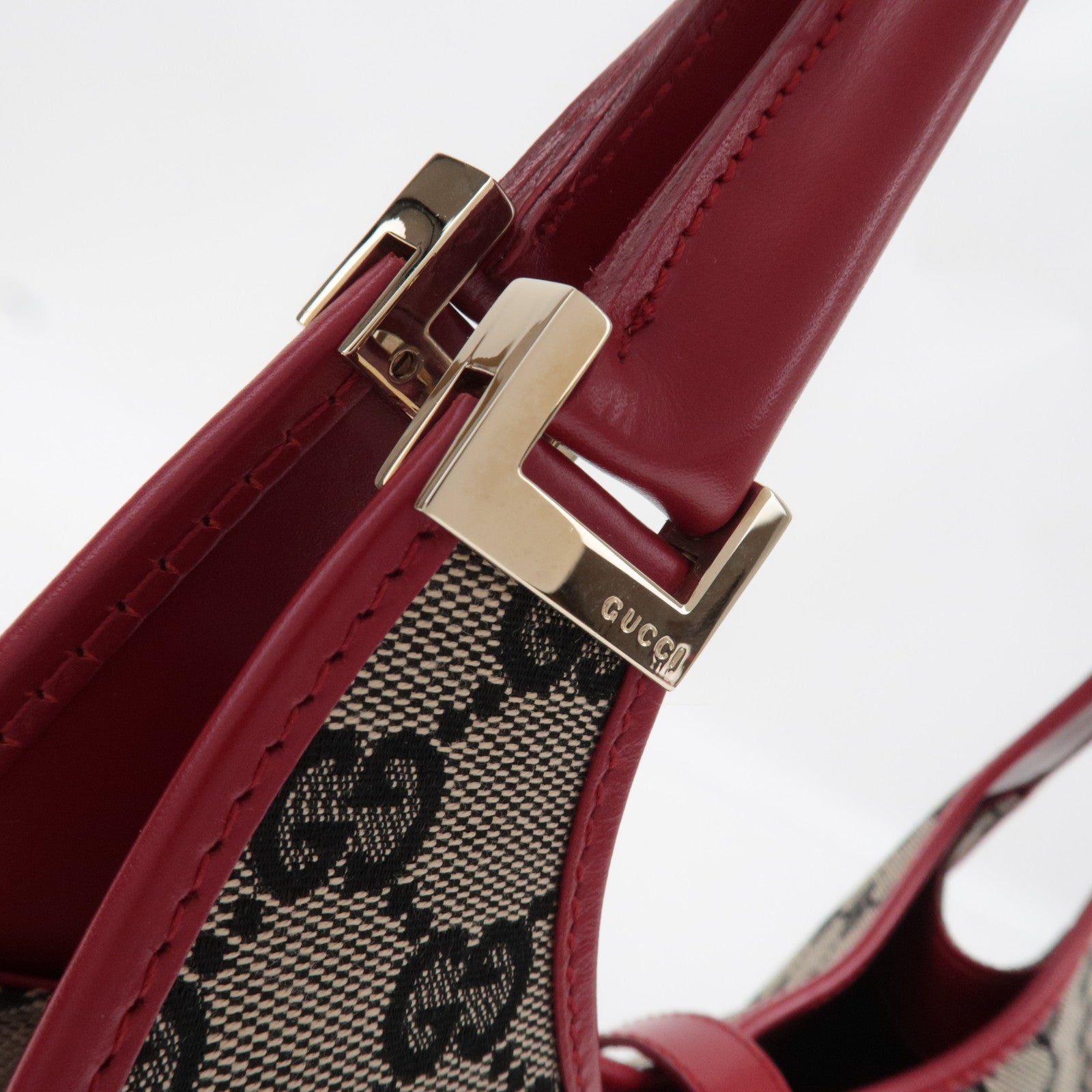 GUCCI Jackie Shoulder Bag GG Canvas Leather Beige Red 002.1067 *Dust bag