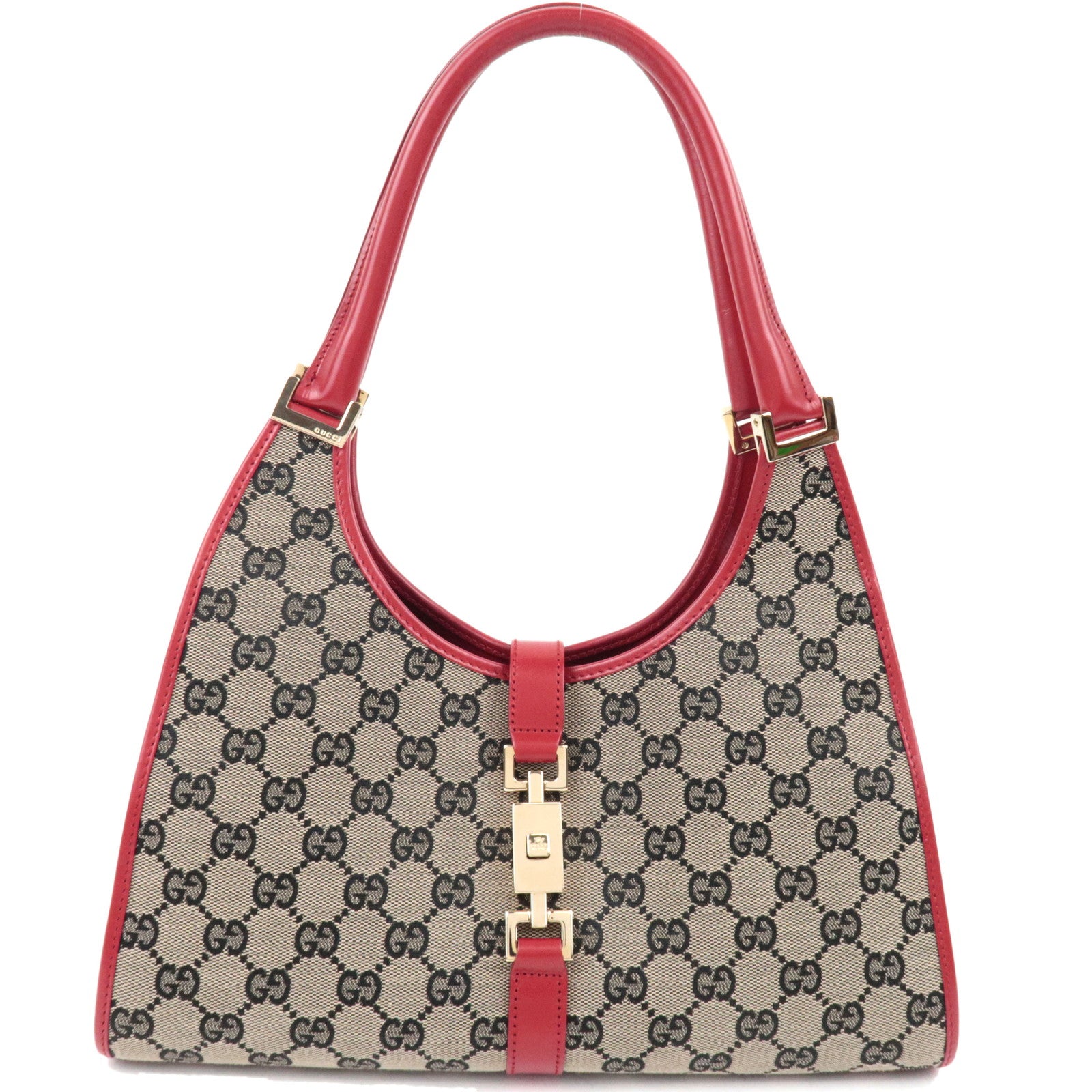 GUCCI Jackie Shoulder Bag GG Canvas Leather Beige Red 002.1067 *Dust bag78215