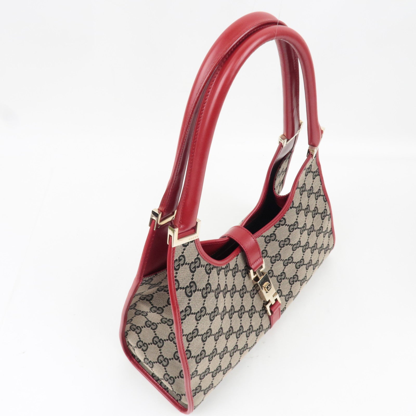 GUCCI Jackie Shoulder Bag GG Canvas Leather Beige Red 002.1067 *Dust bag