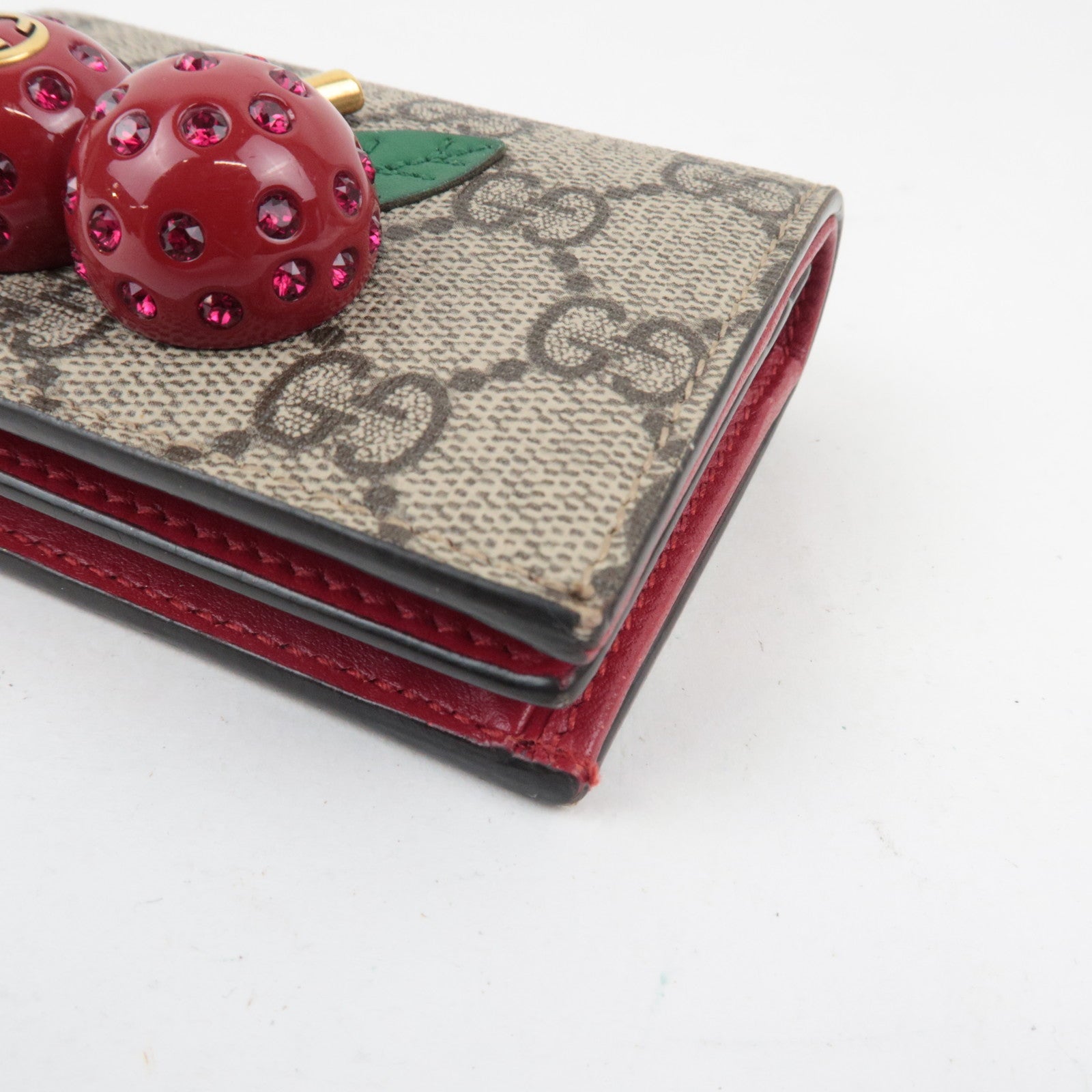 GUCCI GG Supreme Cherry Bi-Fold Wallet GG Supreme Beige Red 476050 *Box, Dust bag