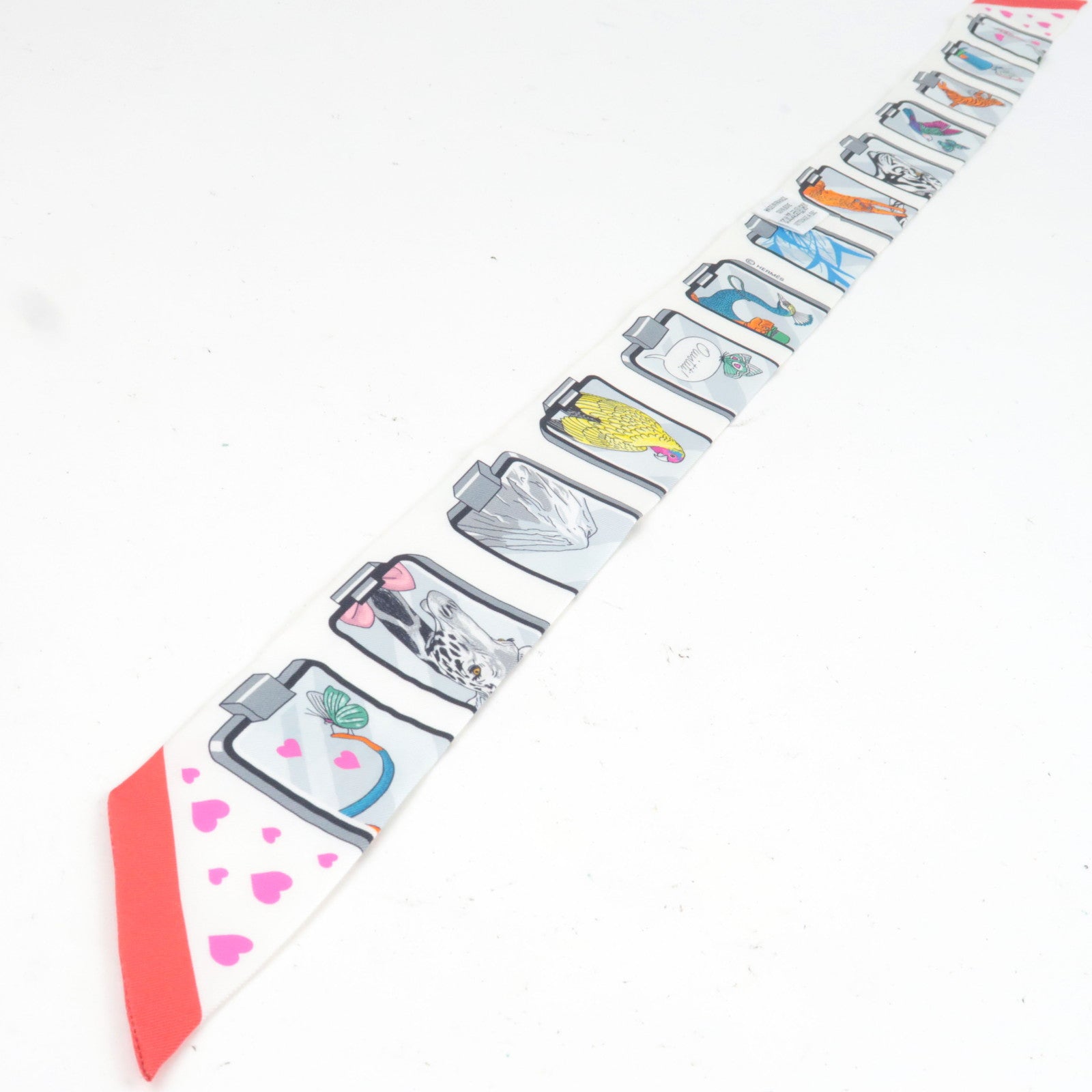 HERMES Twilly 2023AW HERMES Story Scarf Silk 100% White Red