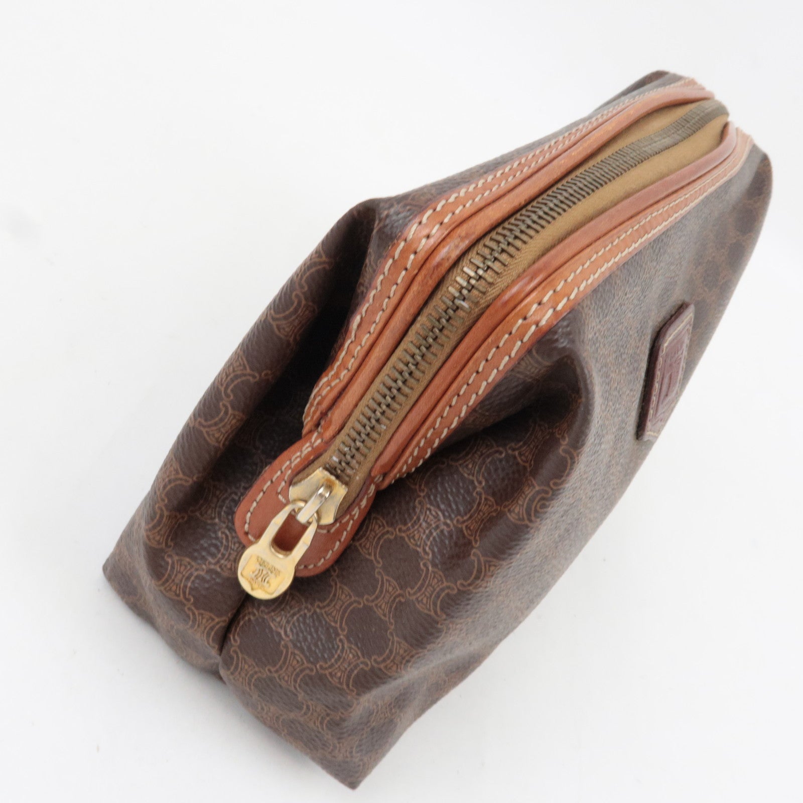 CELINE Macadam Cosmetic Pouch PVC Leather Brown