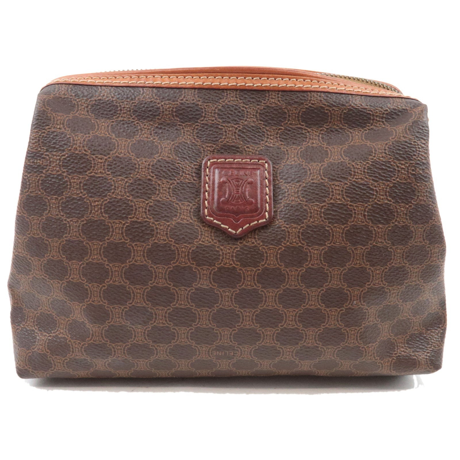 CELINE Macadam Cosmetic Pouch PVC Leather Brown78400