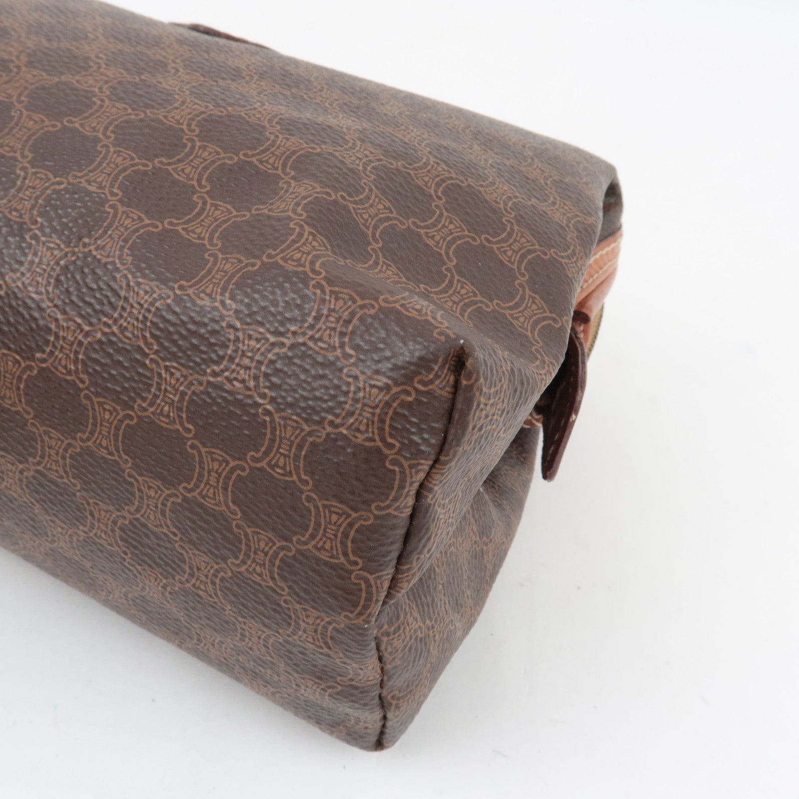 CELINE Macadam Cosmetic Pouch PVC Leather Brown