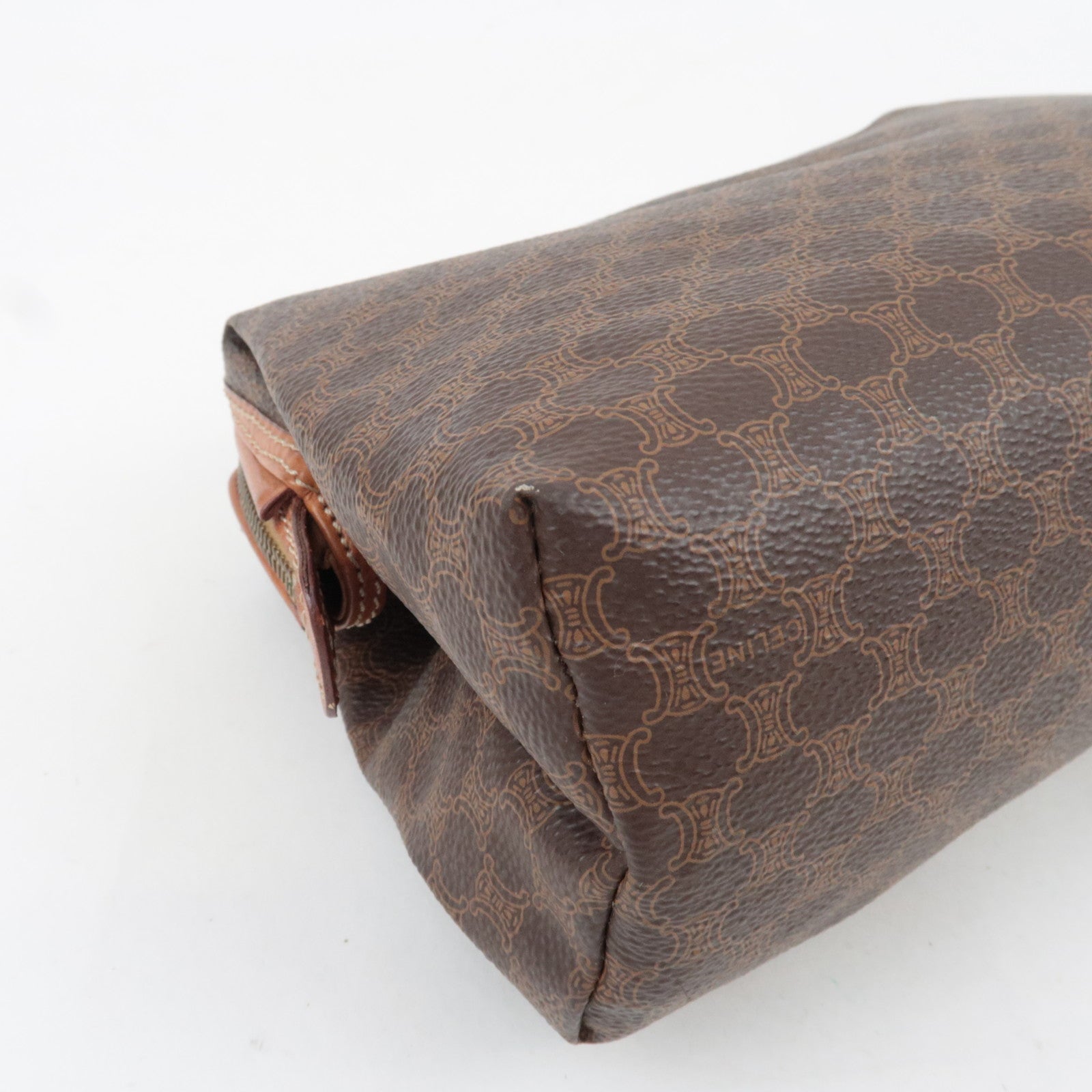 CELINE Macadam Cosmetic Pouch PVC Leather Brown