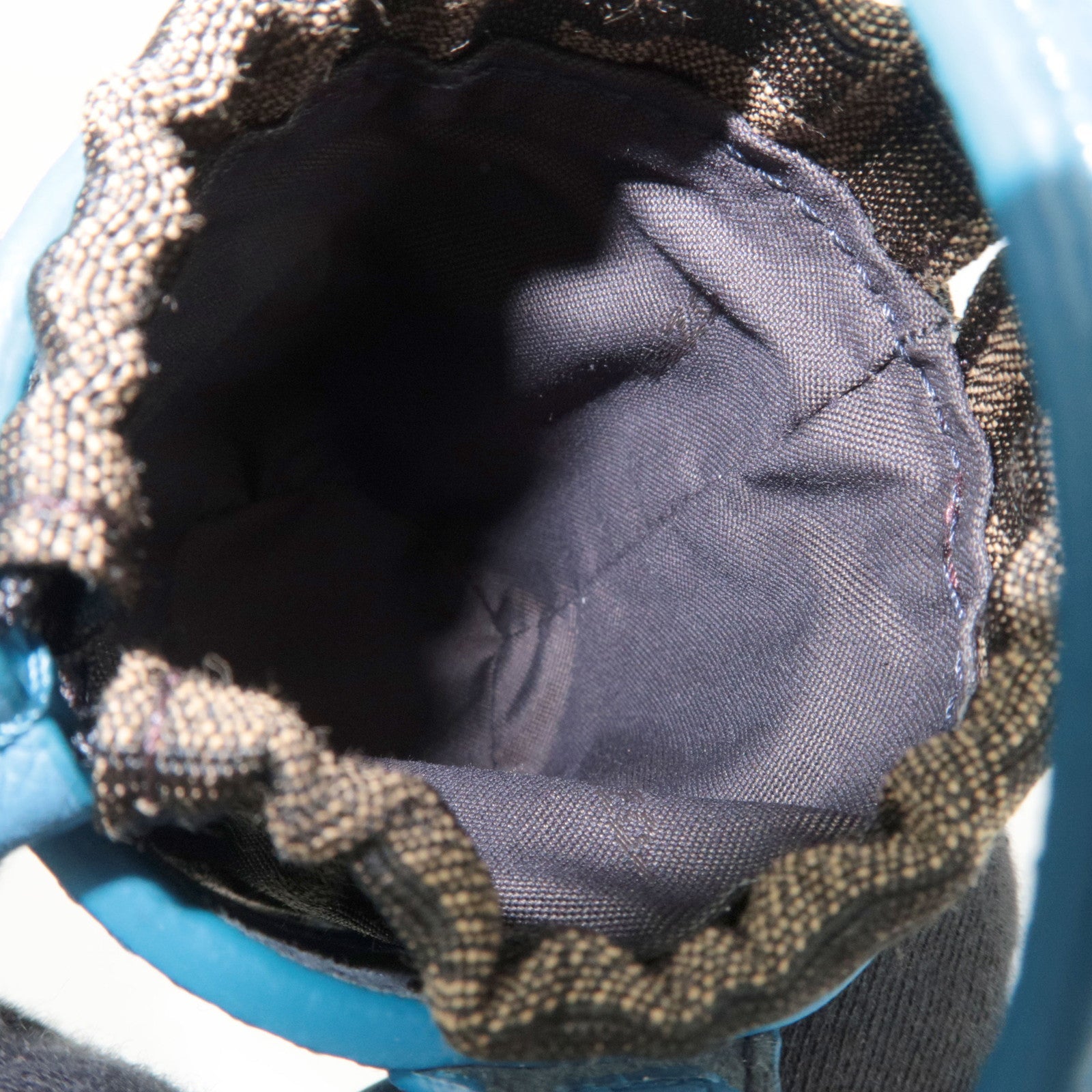 FENDI Zucca Bucket Shape Bag Charm Leather Canvas Blue 7AS158 *Box, Dust bag